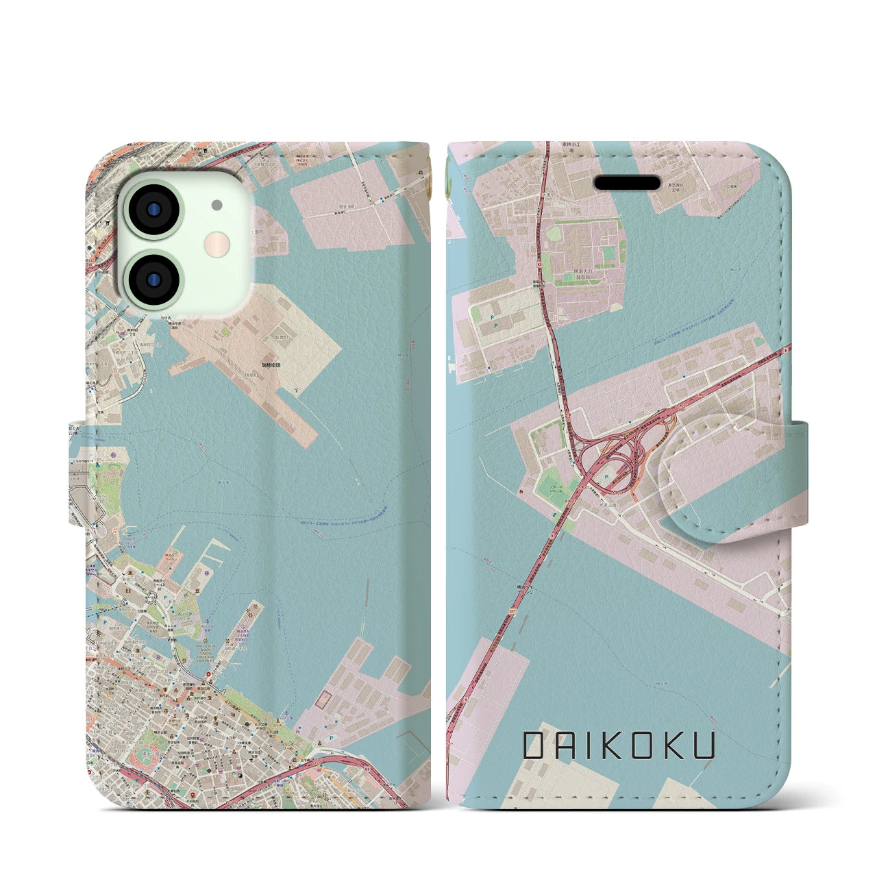 【大黒(神奈川県)】地図柄iPhoneケース(手帳タイプ)ナチュラル・iPhone 12 mini 用