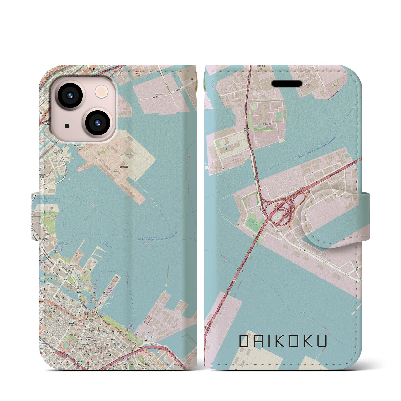 【大黒(神奈川県)】地図柄iPhoneケース(手帳タイプ)ナチュラル・iPhone 13 mini 用