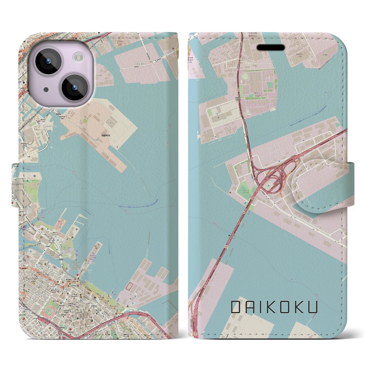 【大黒(神奈川県)】地図柄iPhoneケース(手帳タイプ)ナチュラル・iPhone 14 用