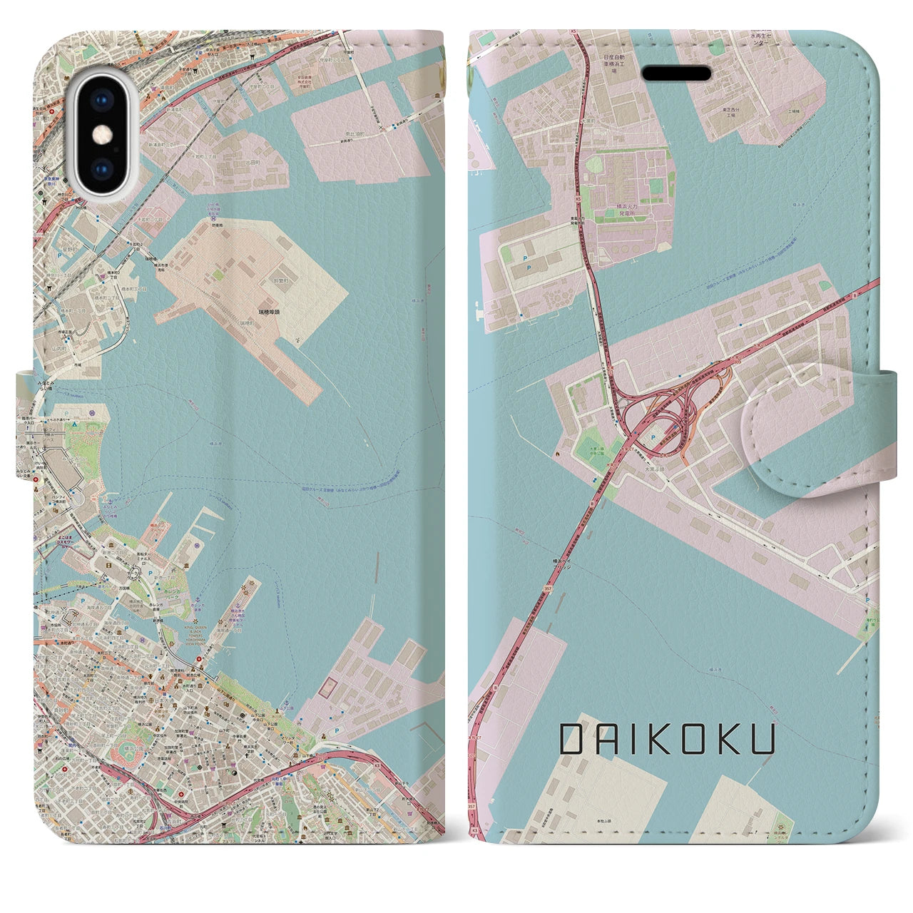 【大黒(神奈川県)】地図柄iPhoneケース(手帳タイプ)ナチュラル・iPhone XS Max 用