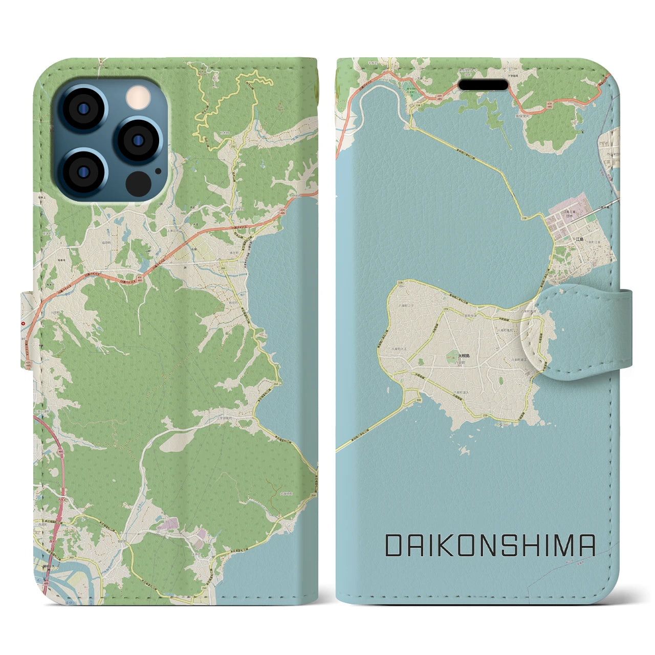 【大根島(島根県)】地図柄iPhoneケース(手帳タイプ)ナチュラル・iPhone 12 / 12 Pro 用