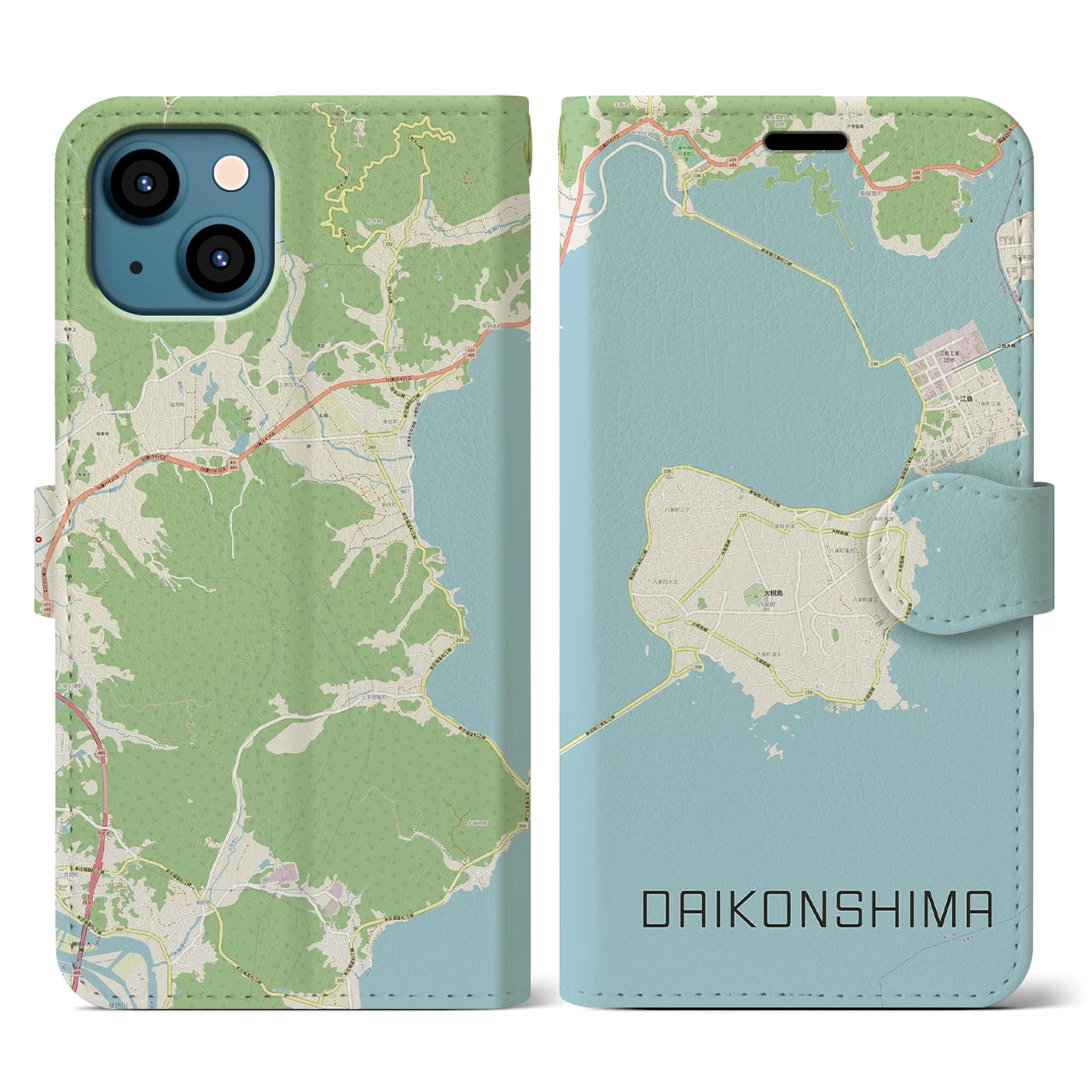 【大根島(島根県)】地図柄iPhoneケース(手帳タイプ)ナチュラル・iPhone 13 用