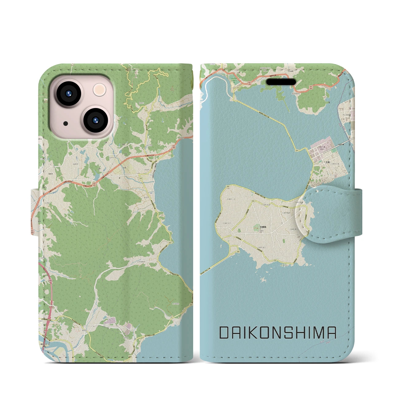 【大根島(島根県)】地図柄iPhoneケース(手帳タイプ)ナチュラル・iPhone 13 mini 用