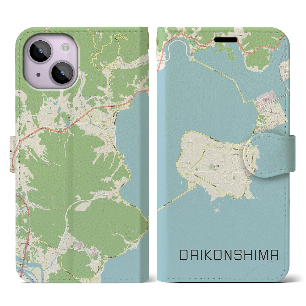 【大根島(島根県)】地図柄iPhoneケース(手帳タイプ)ナチュラル・iPhone 14 用