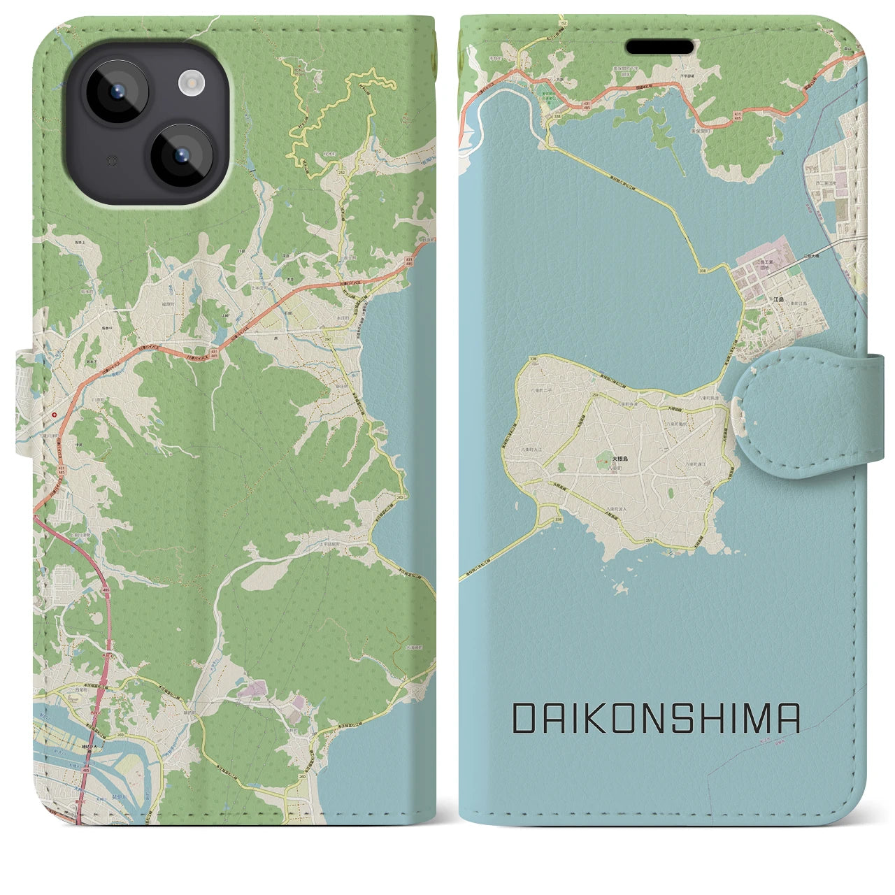 【大根島(島根県)】地図柄iPhoneケース(手帳タイプ)ナチュラル・iPhone 14 Plus 用