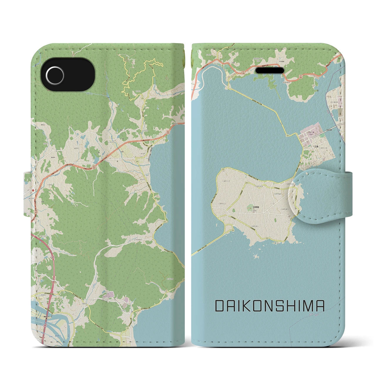 【大根島(島根県)】地図柄iPhoneケース(手帳タイプ)ナチュラル・iPhone SE(第3 / 第2世代) / 8 / 7 / 6s / 6 用