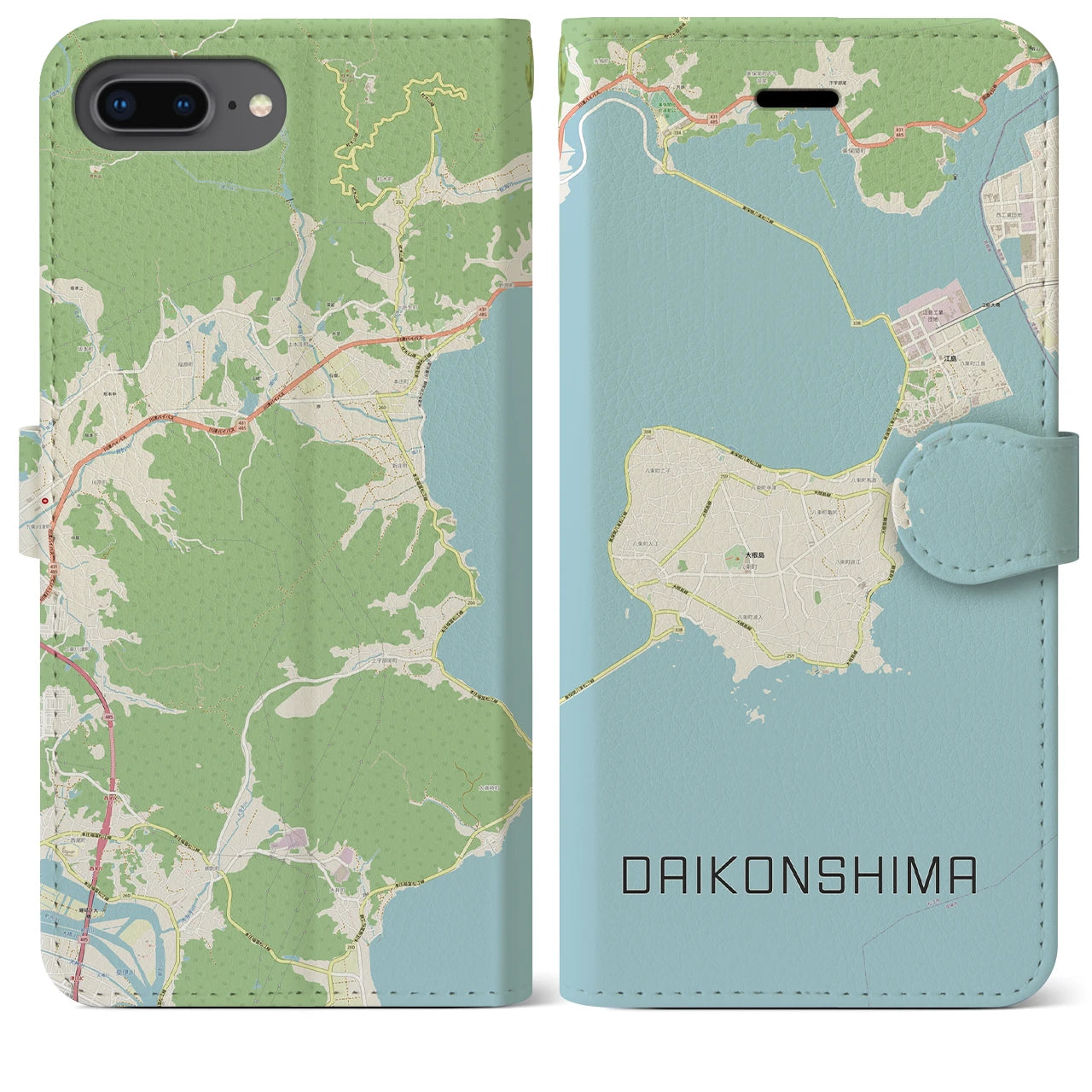 【大根島(島根県)】地図柄iPhoneケース(手帳タイプ)ナチュラル・iPhone 8Plus /7Plus / 6sPlus / 6Plus 用
