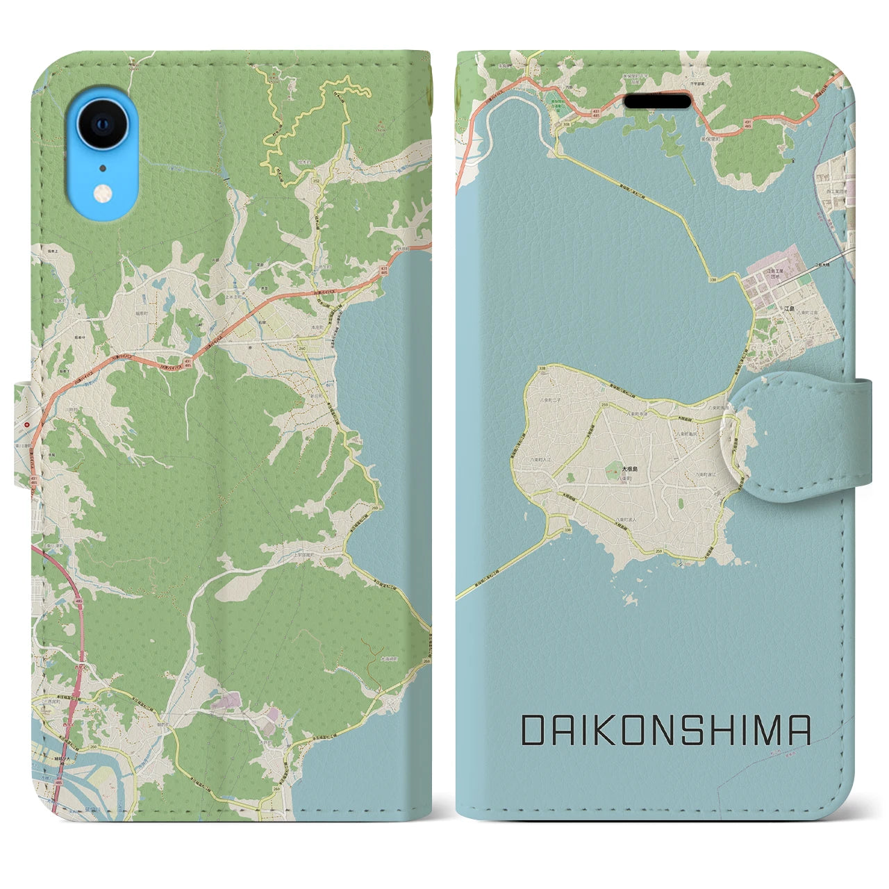 【大根島(島根県)】地図柄iPhoneケース(手帳タイプ)ナチュラル・iPhone XR 用