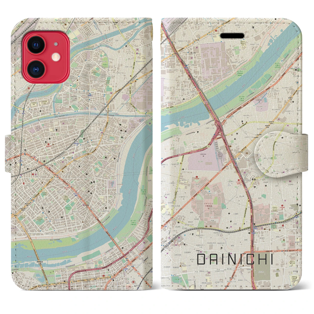【大日(大阪府)】地図柄iPhoneケース(手帳タイプ)ナチュラル・iPhone 11 用