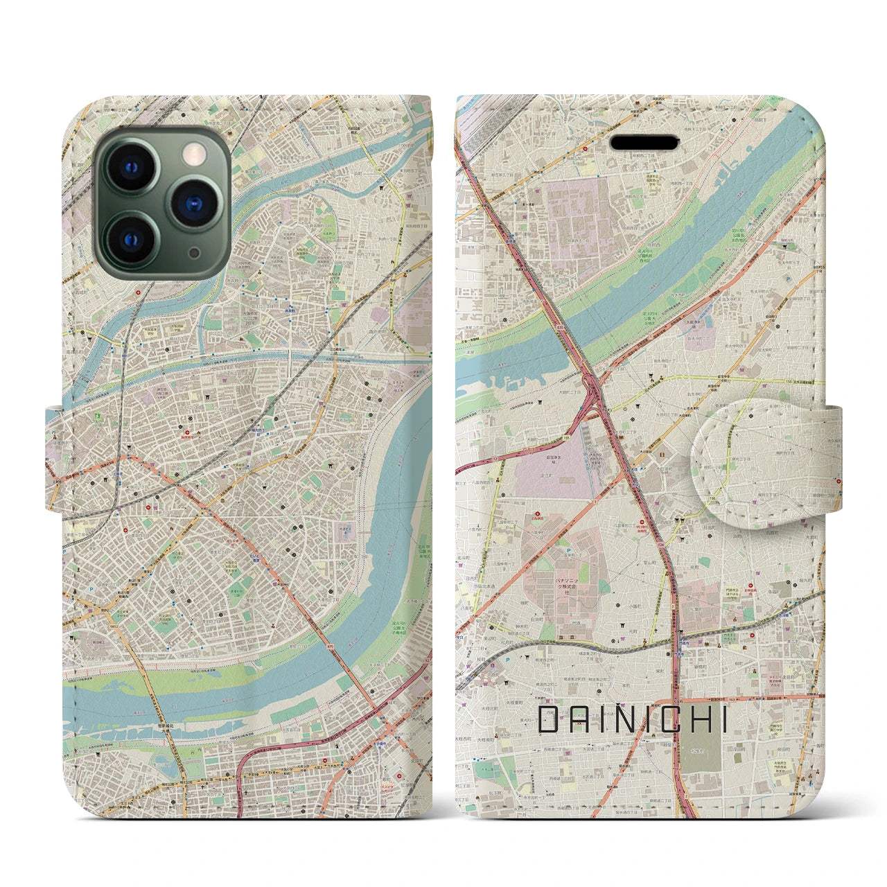 【大日(大阪府)】地図柄iPhoneケース(手帳タイプ)ナチュラル・iPhone 11 Pro 用