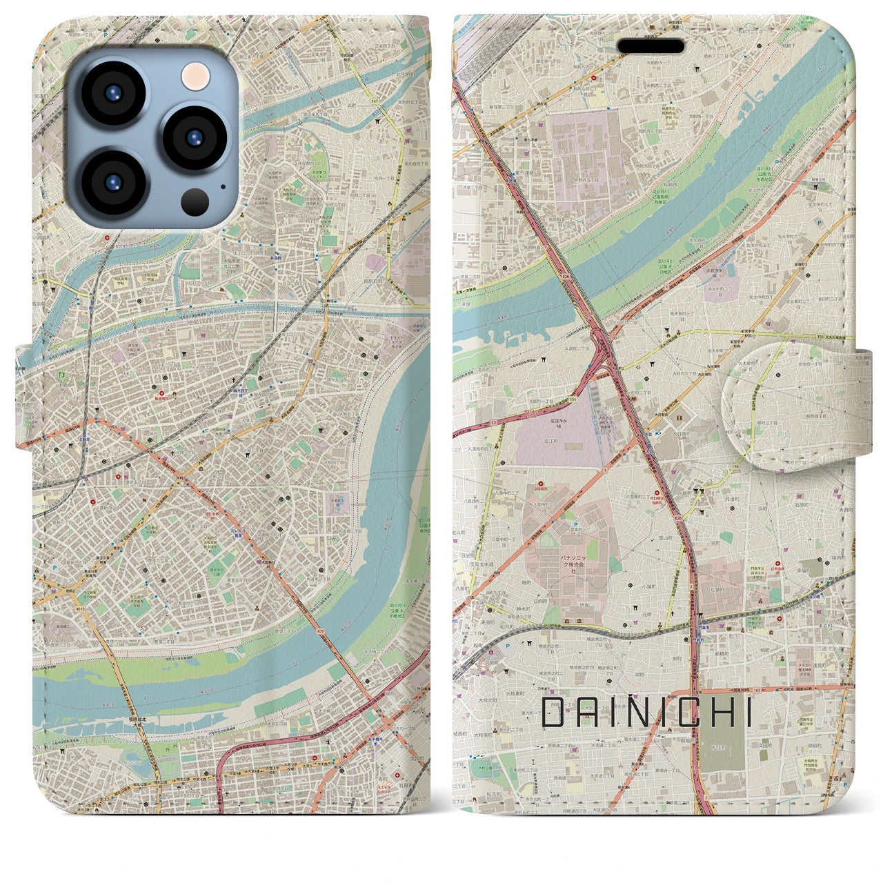 【大日(大阪府)】地図柄iPhoneケース(手帳タイプ)ナチュラル・iPhone 13 Pro Max 用
