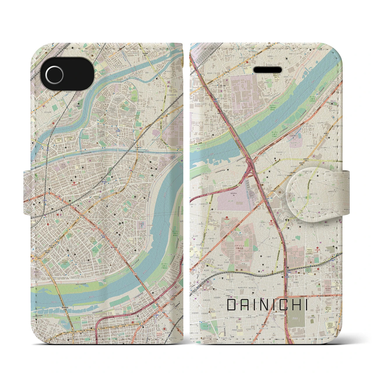 【大日(大阪府)】地図柄iPhoneケース(手帳タイプ)ナチュラル・iPhone SE(第3 / 第2世代) / 8 / 7 / 6s / 6 用