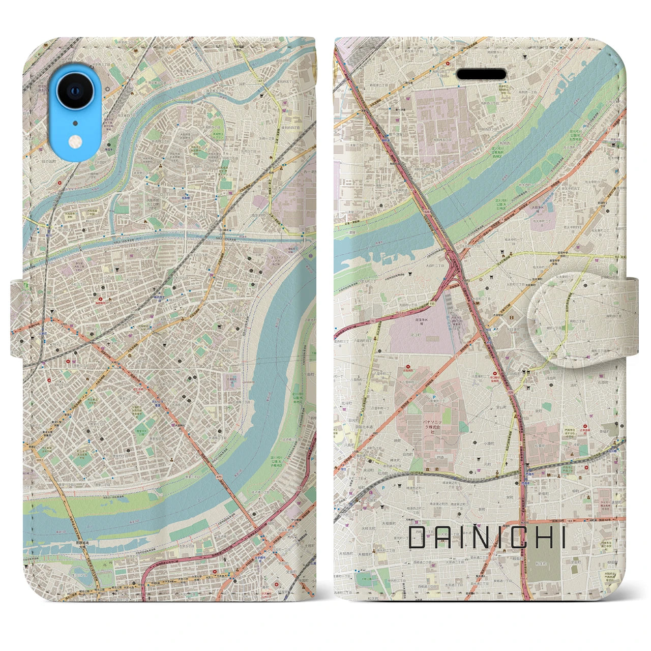 【大日(大阪府)】地図柄iPhoneケース(手帳タイプ)ナチュラル・iPhone XR 用