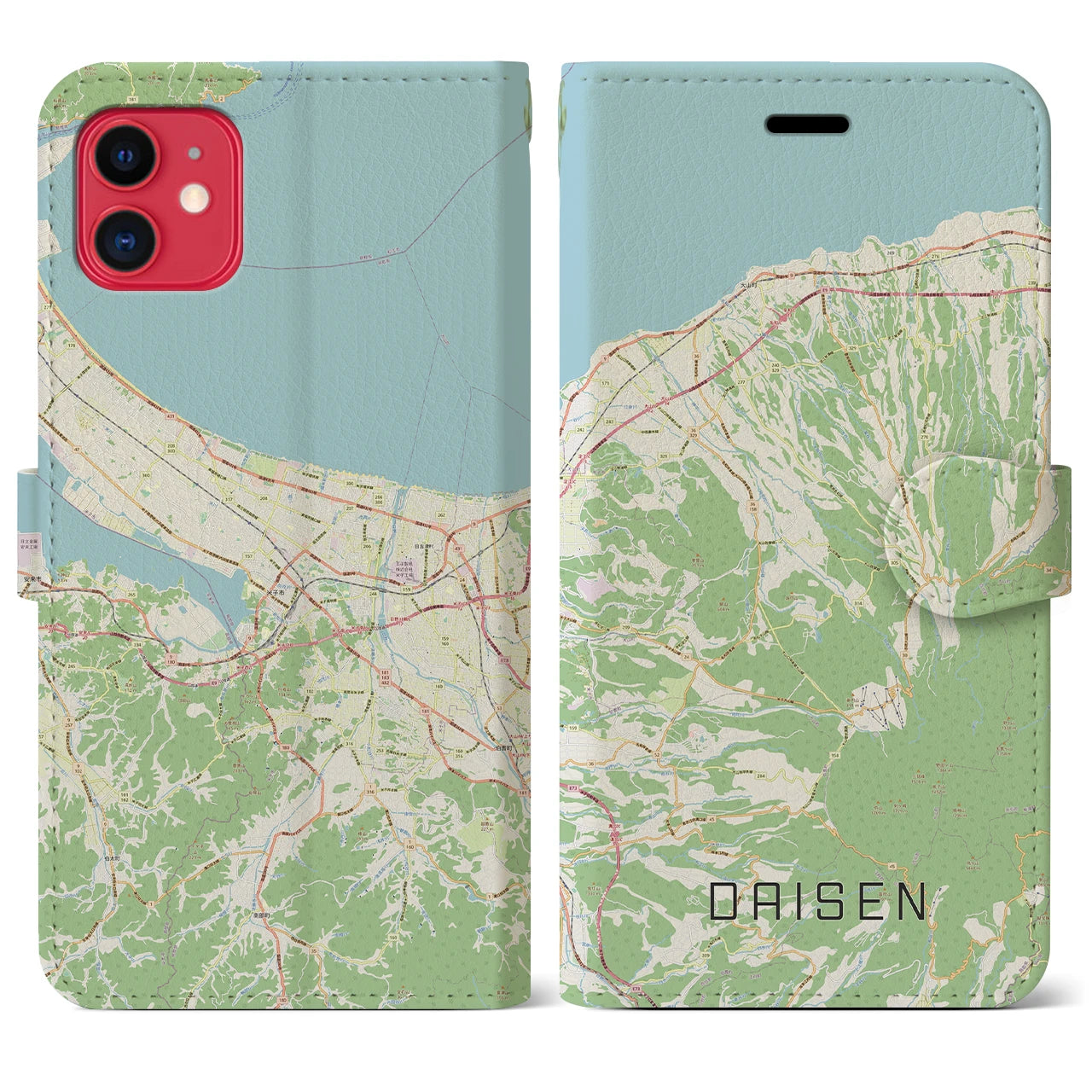 【大山(鳥取県)】地図柄iPhoneケース(手帳タイプ)ナチュラル・iPhone 11 用