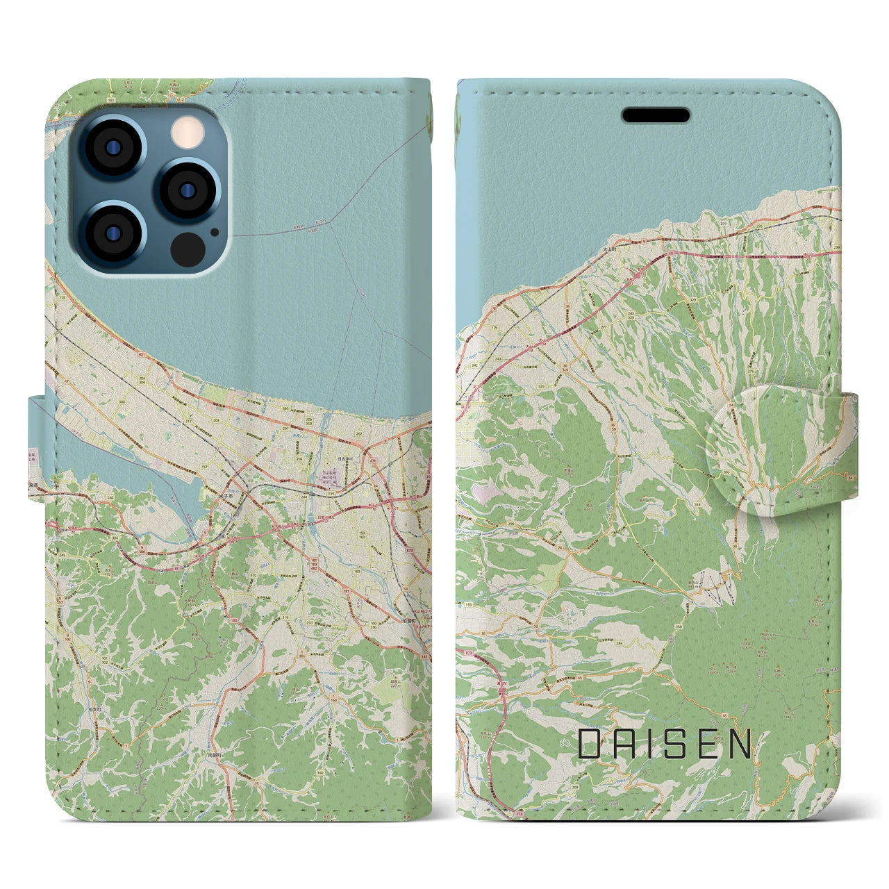 【大山(鳥取県)】地図柄iPhoneケース(手帳タイプ)ナチュラル・iPhone 12 / 12 Pro 用