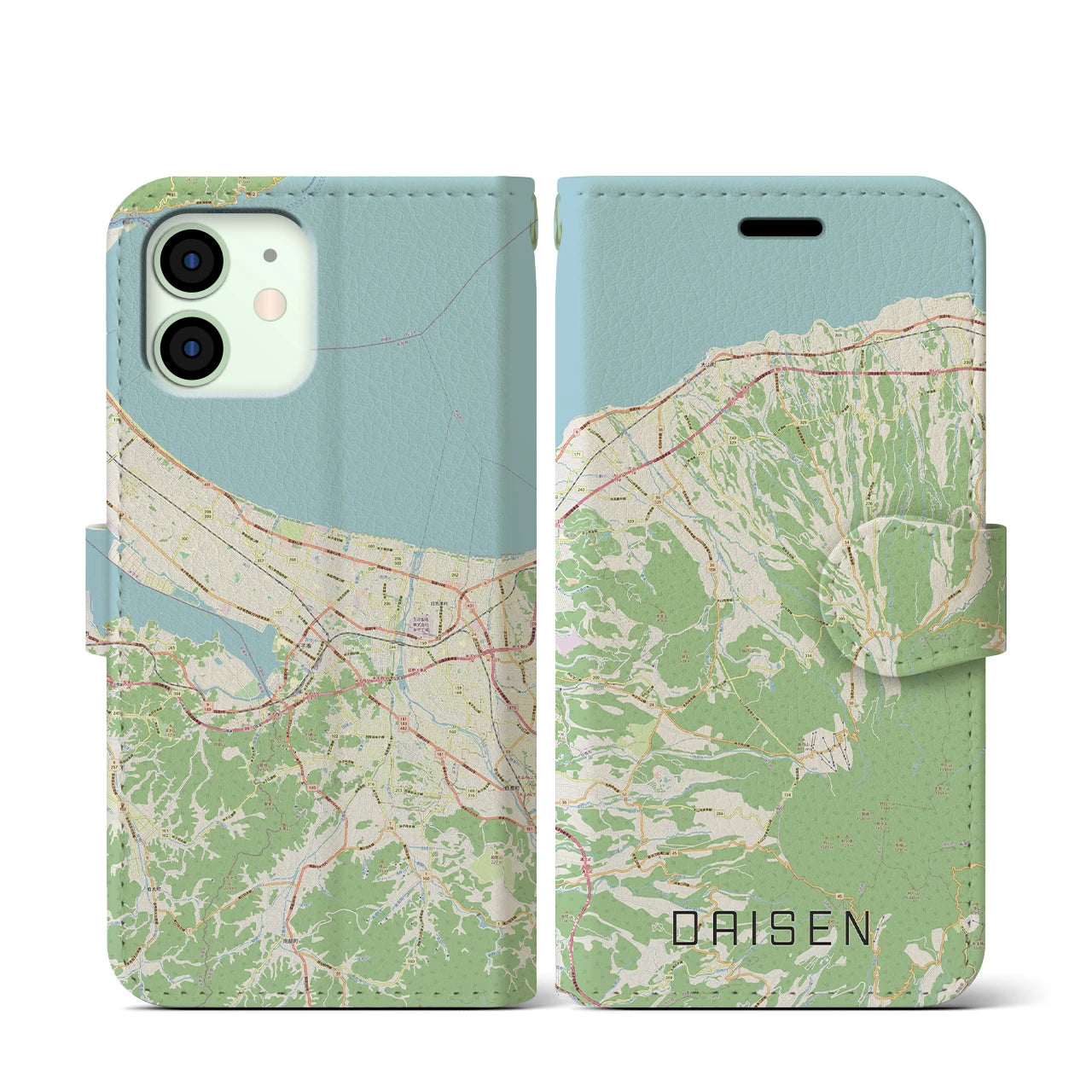 【大山(鳥取県)】地図柄iPhoneケース(手帳タイプ)ナチュラル・iPhone 12 mini 用