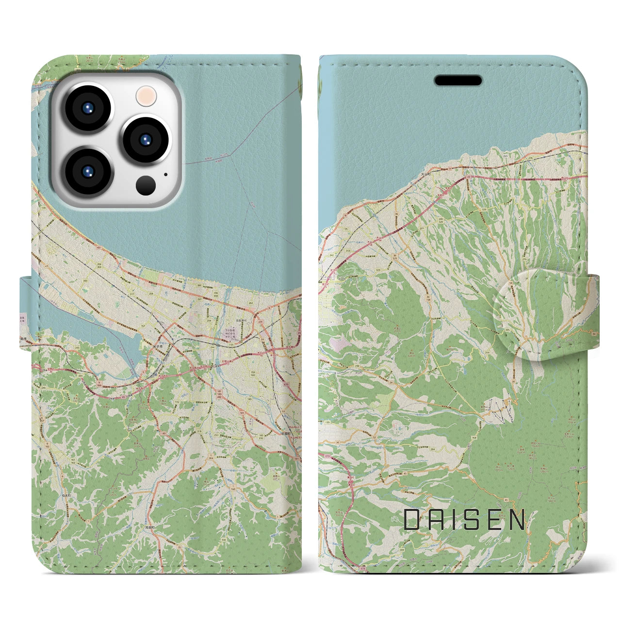 【大山(鳥取県)】地図柄iPhoneケース(手帳タイプ)ナチュラル・iPhone 13 Pro 用