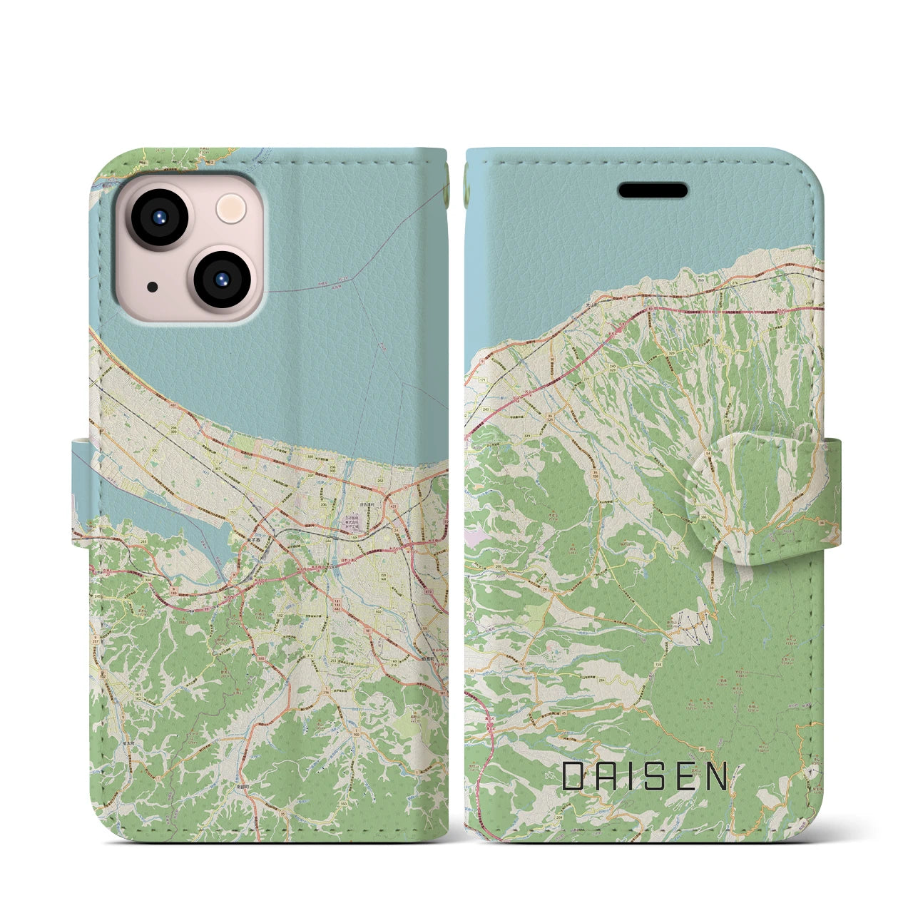 【大山(鳥取県)】地図柄iPhoneケース(手帳タイプ)ナチュラル・iPhone 13 mini 用