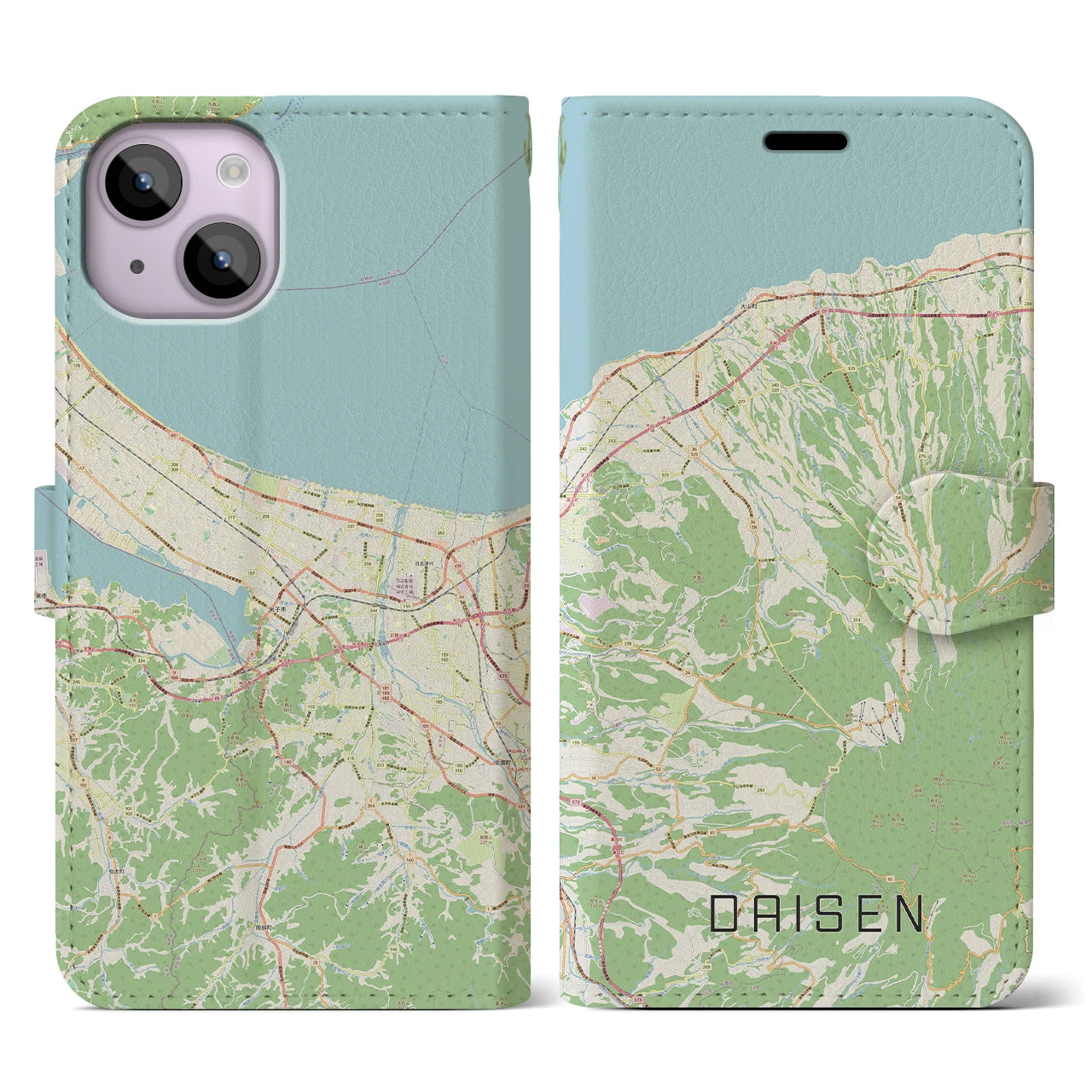 【大山(鳥取県)】地図柄iPhoneケース(手帳タイプ)ナチュラル・iPhone 14 用