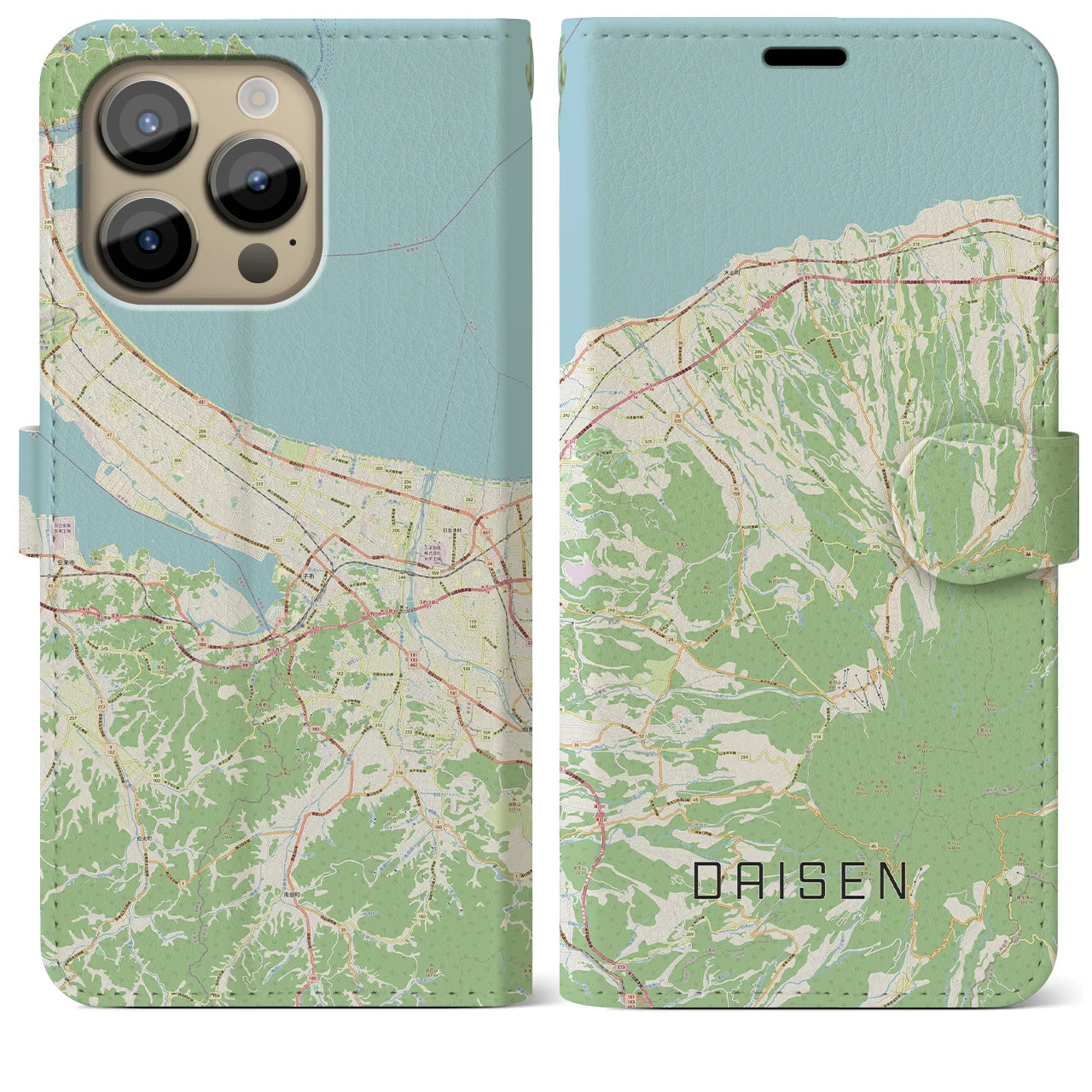 【大山(鳥取県)】地図柄iPhoneケース(手帳タイプ)ナチュラル・iPhone 14 Pro Max 用