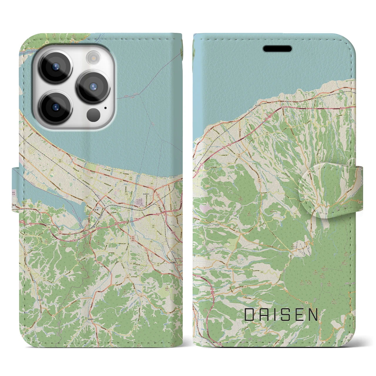 【大山(鳥取県)】地図柄iPhoneケース(手帳タイプ)ナチュラル・iPhone 14 Pro 用