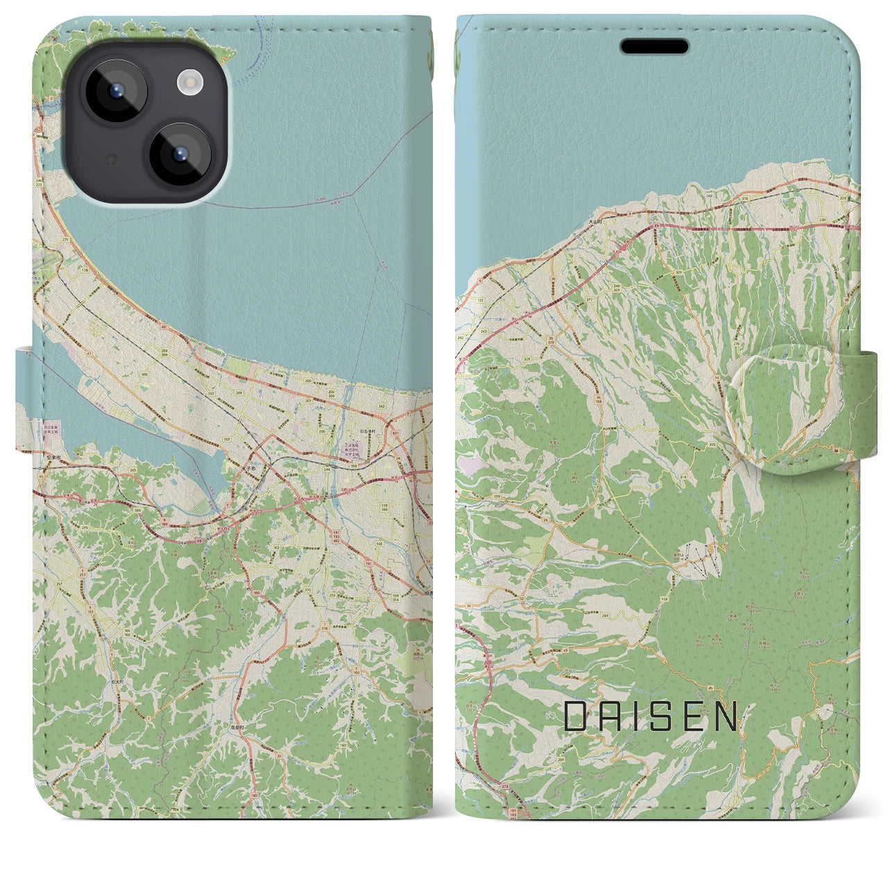 【大山(鳥取県)】地図柄iPhoneケース(手帳タイプ)ナチュラル・iPhone 14 Plus 用
