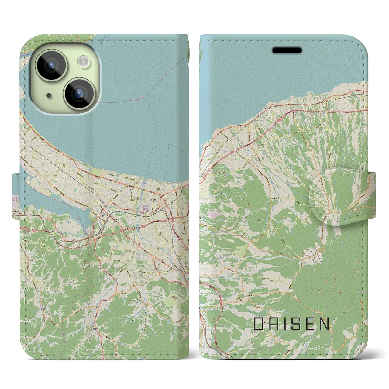 【大山(鳥取県)】地図柄iPhoneケース(手帳タイプ)ナチュラル・iPhone 15 用