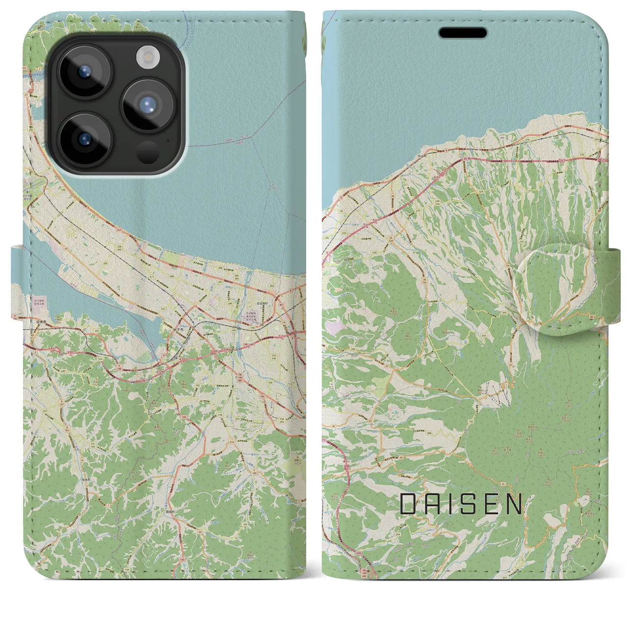 【大山(鳥取県)】地図柄iPhoneケース(手帳タイプ)ナチュラル・iPhone 15 Pro Max 用