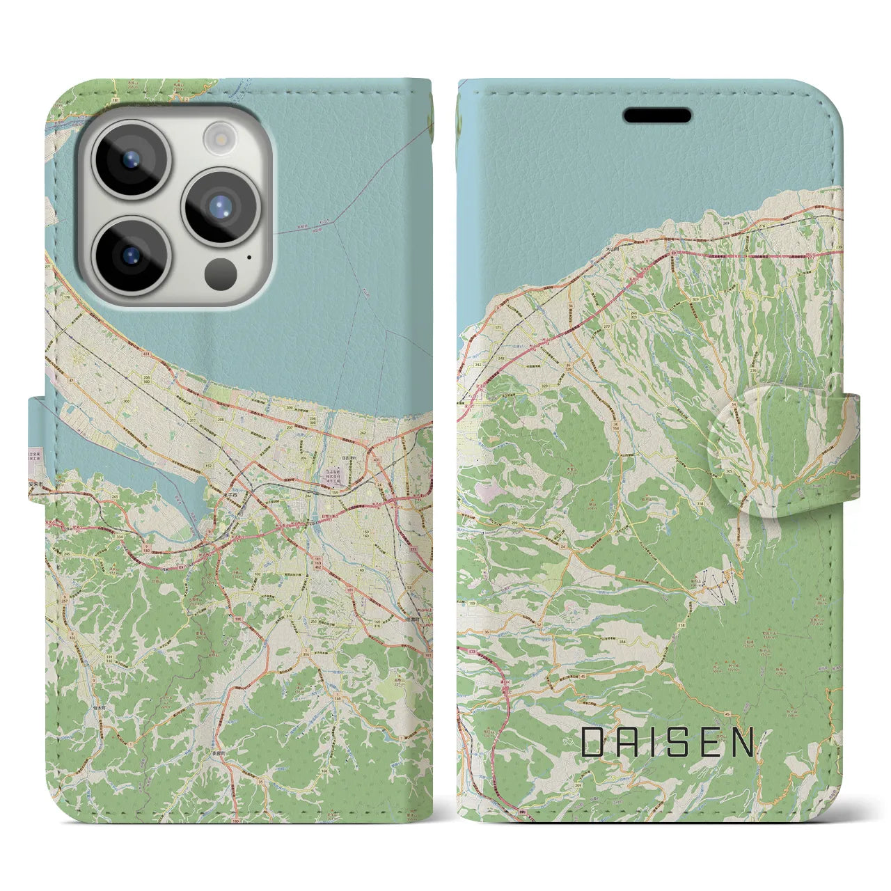 【大山(鳥取県)】地図柄iPhoneケース(手帳タイプ)ナチュラル・iPhone 15 Pro 用