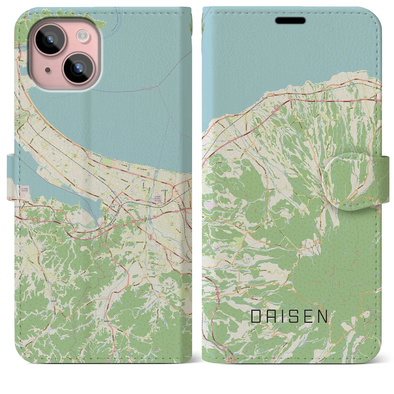 【大山(鳥取県)】地図柄iPhoneケース(手帳タイプ)ナチュラル・iPhone 15 Plus 用