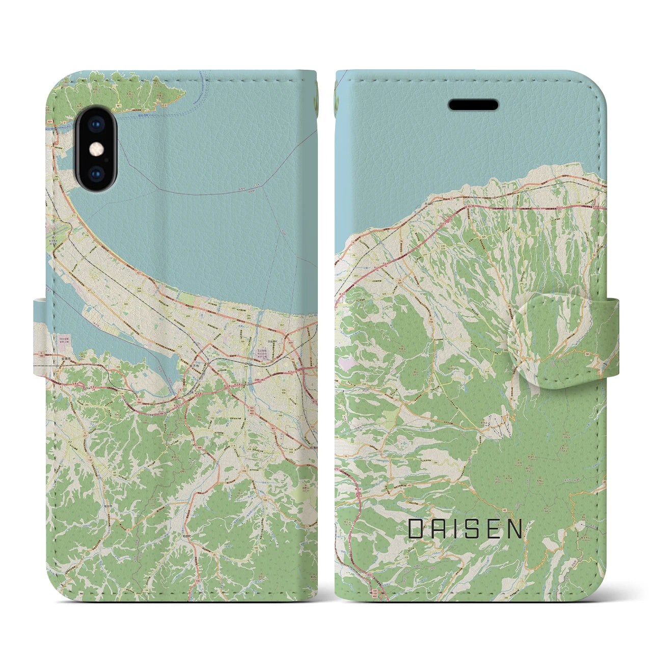 【大山(鳥取県)】地図柄iPhoneケース(手帳タイプ)ナチュラル・iPhone XS / X 用