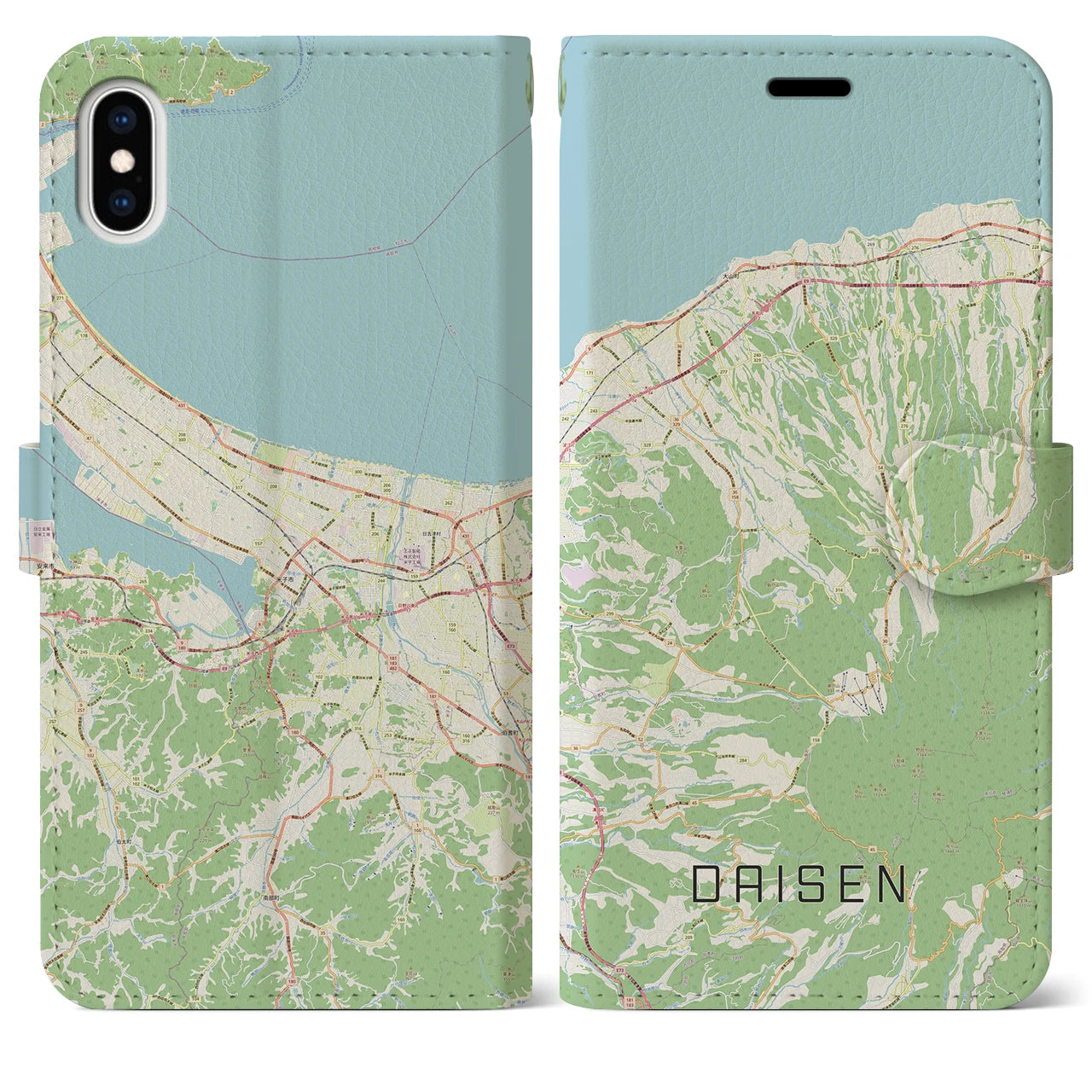 【大山(鳥取県)】地図柄iPhoneケース(手帳タイプ)ナチュラル・iPhone XS Max 用