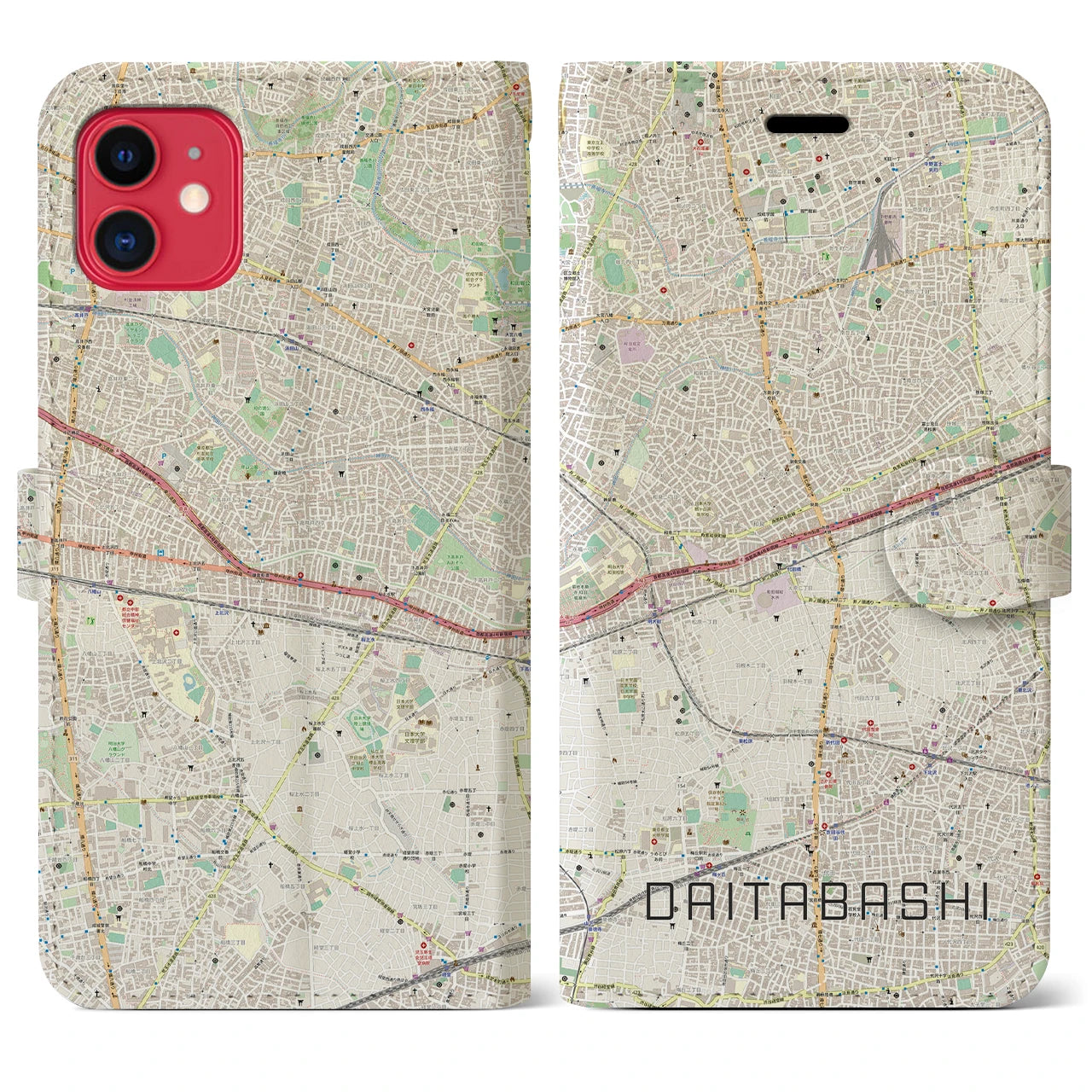 【代田橋(東京都)】地図柄iPhoneケース(手帳タイプ)ナチュラル・iPhone 11 用