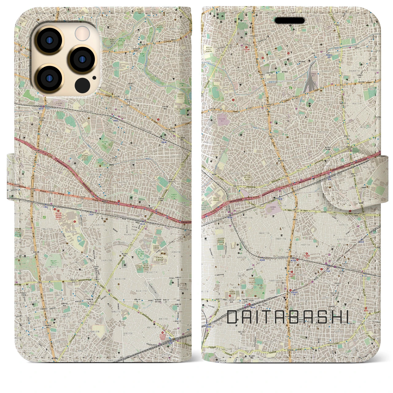 【代田橋(東京都)】地図柄iPhoneケース(手帳タイプ)ナチュラル・iPhone 12 Pro Max 用