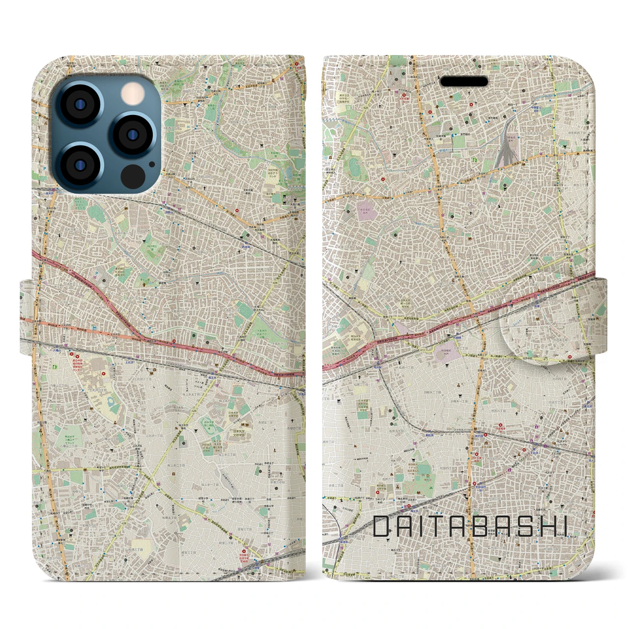 【代田橋(東京都)】地図柄iPhoneケース(手帳タイプ)ナチュラル・iPhone 12 / 12 Pro 用