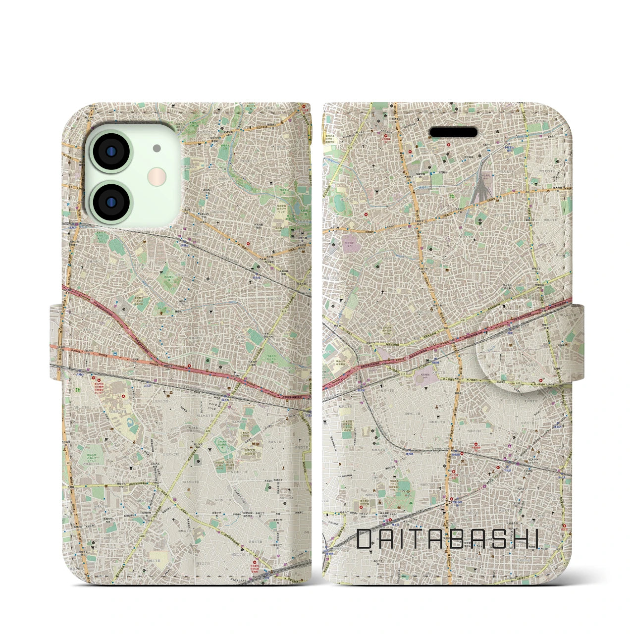 【代田橋(東京都)】地図柄iPhoneケース(手帳タイプ)ナチュラル・iPhone 12 mini 用