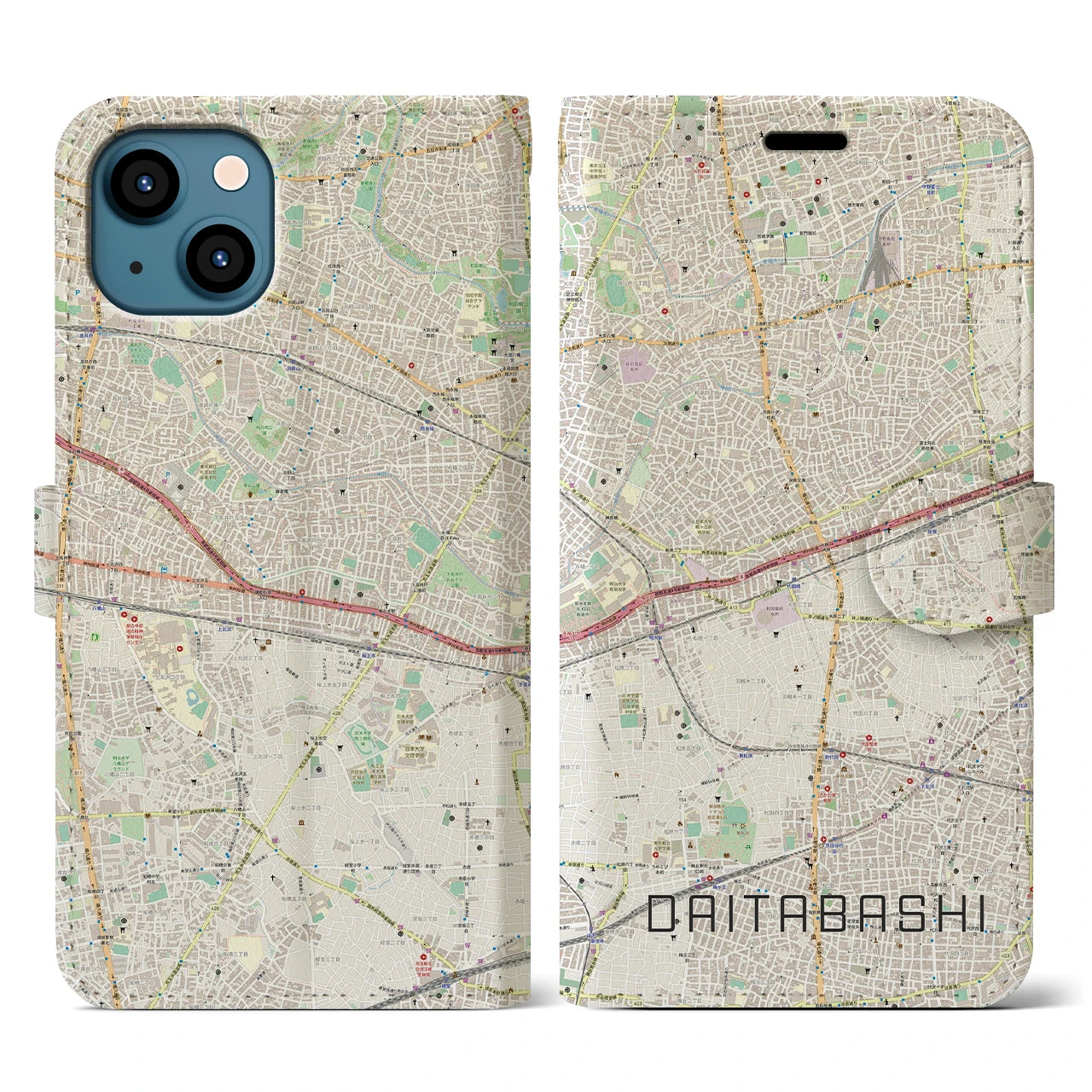【代田橋(東京都)】地図柄iPhoneケース(手帳タイプ)ナチュラル・iPhone 13 用