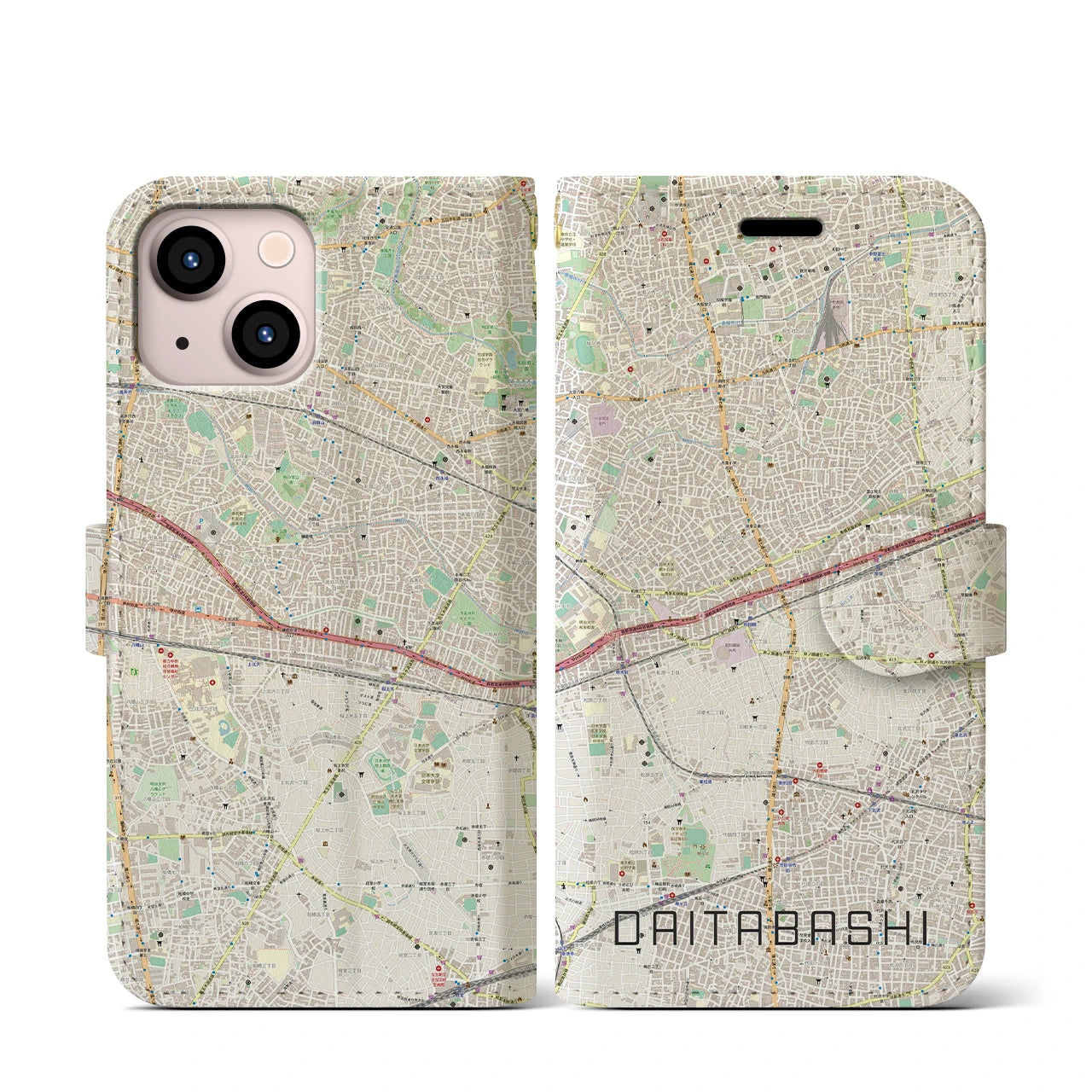 【代田橋(東京都)】地図柄iPhoneケース(手帳タイプ)ナチュラル・iPhone 13 mini 用