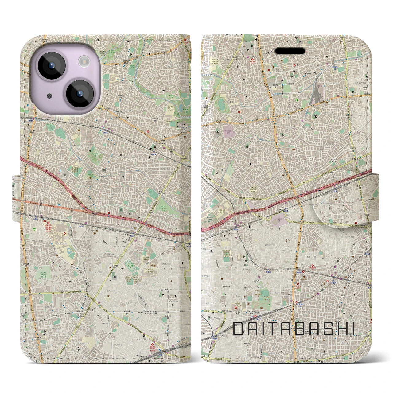 【代田橋(東京都)】地図柄iPhoneケース(手帳タイプ)ナチュラル・iPhone 14 用