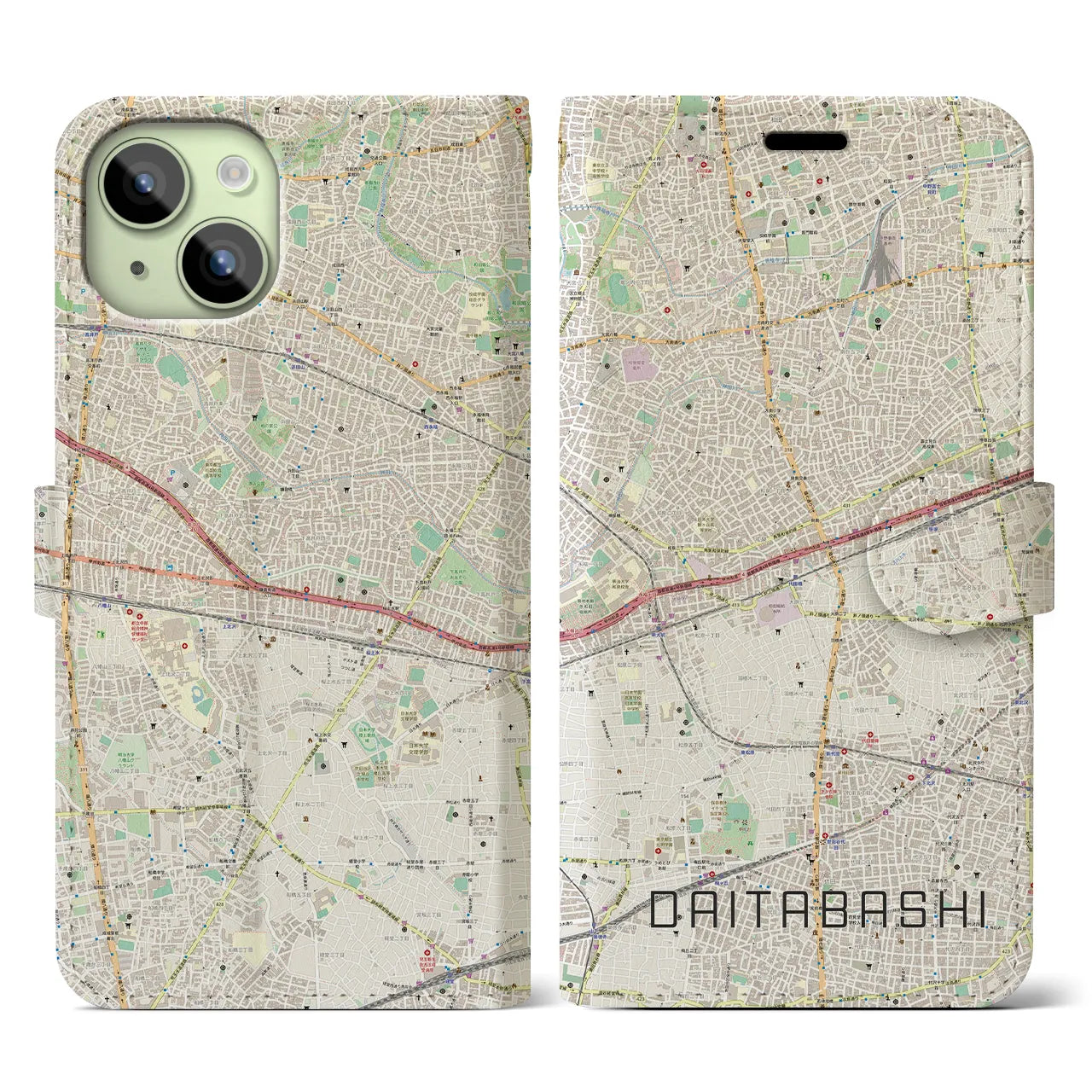 【代田橋(東京都)】地図柄iPhoneケース(手帳タイプ)ナチュラル・iPhone 15 用