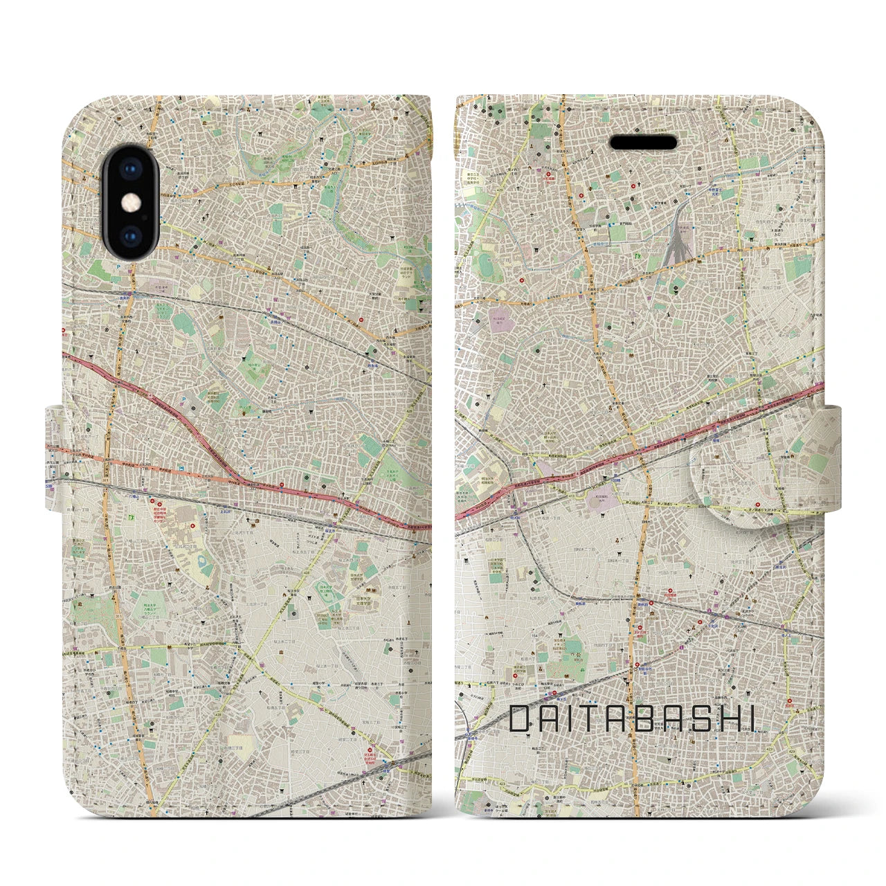 【代田橋(東京都)】地図柄iPhoneケース(手帳タイプ)ナチュラル・iPhone XS / X 用