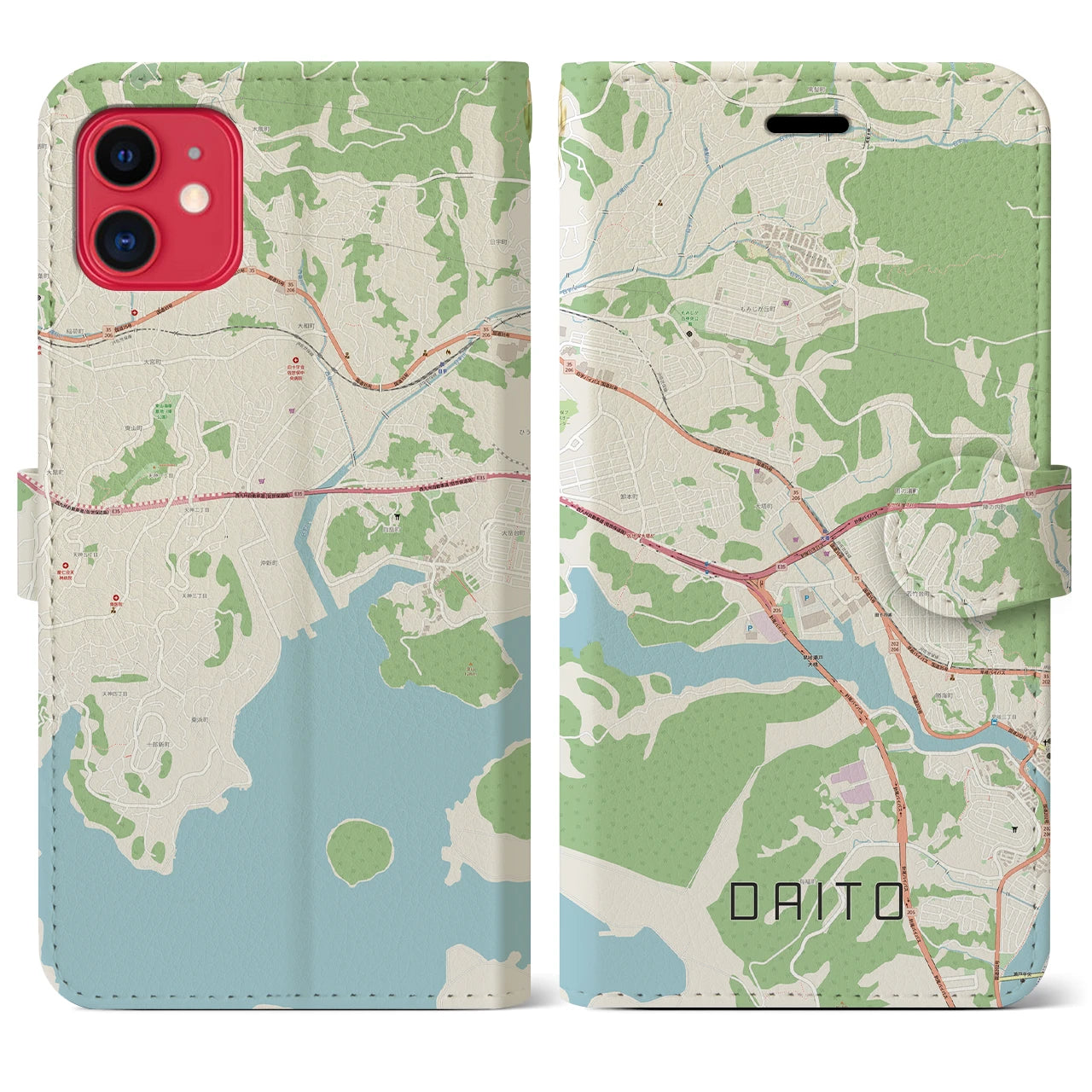 【大塔(長崎県)】地図柄iPhoneケース(手帳タイプ)ナチュラル・iPhone 11 用
