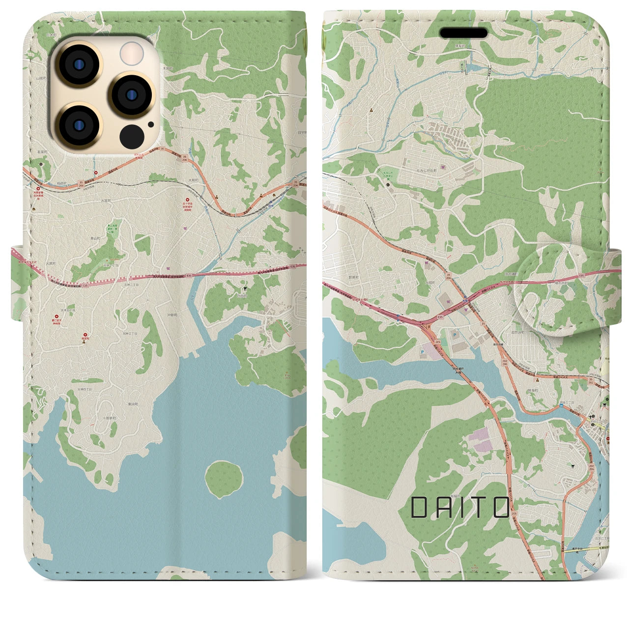 【大塔(長崎県)】地図柄iPhoneケース(手帳タイプ)ナチュラル・iPhone 12 Pro Max 用