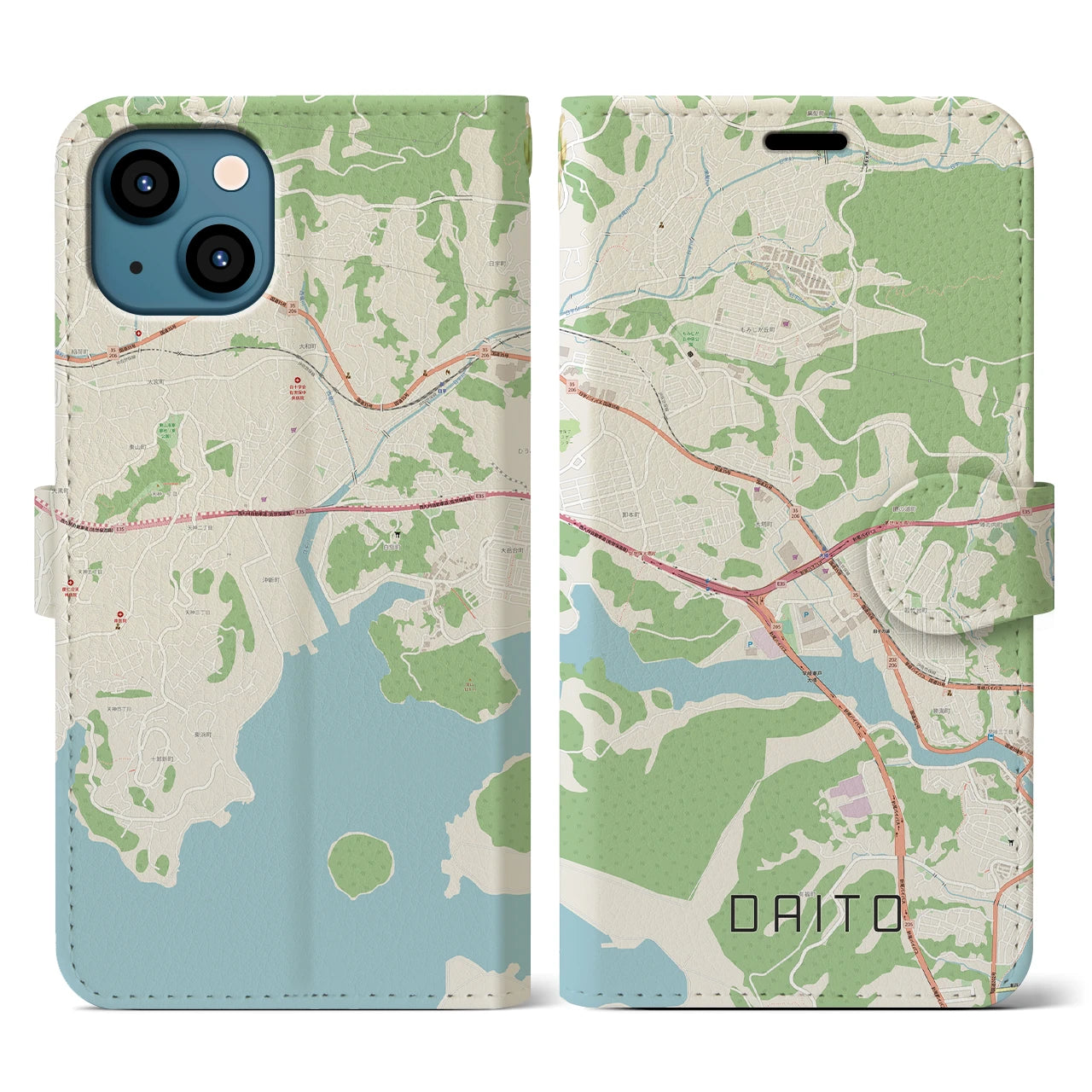 【大塔(長崎県)】地図柄iPhoneケース(手帳タイプ)ナチュラル・iPhone 13 用