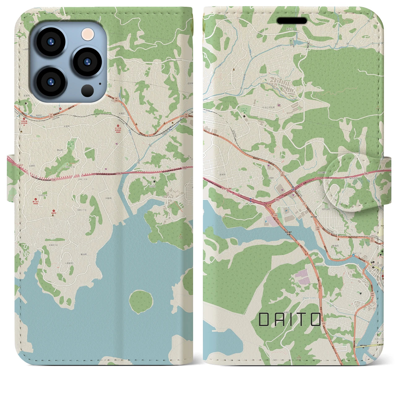 【大塔(長崎県)】地図柄iPhoneケース(手帳タイプ)ナチュラル・iPhone 13 Pro Max 用