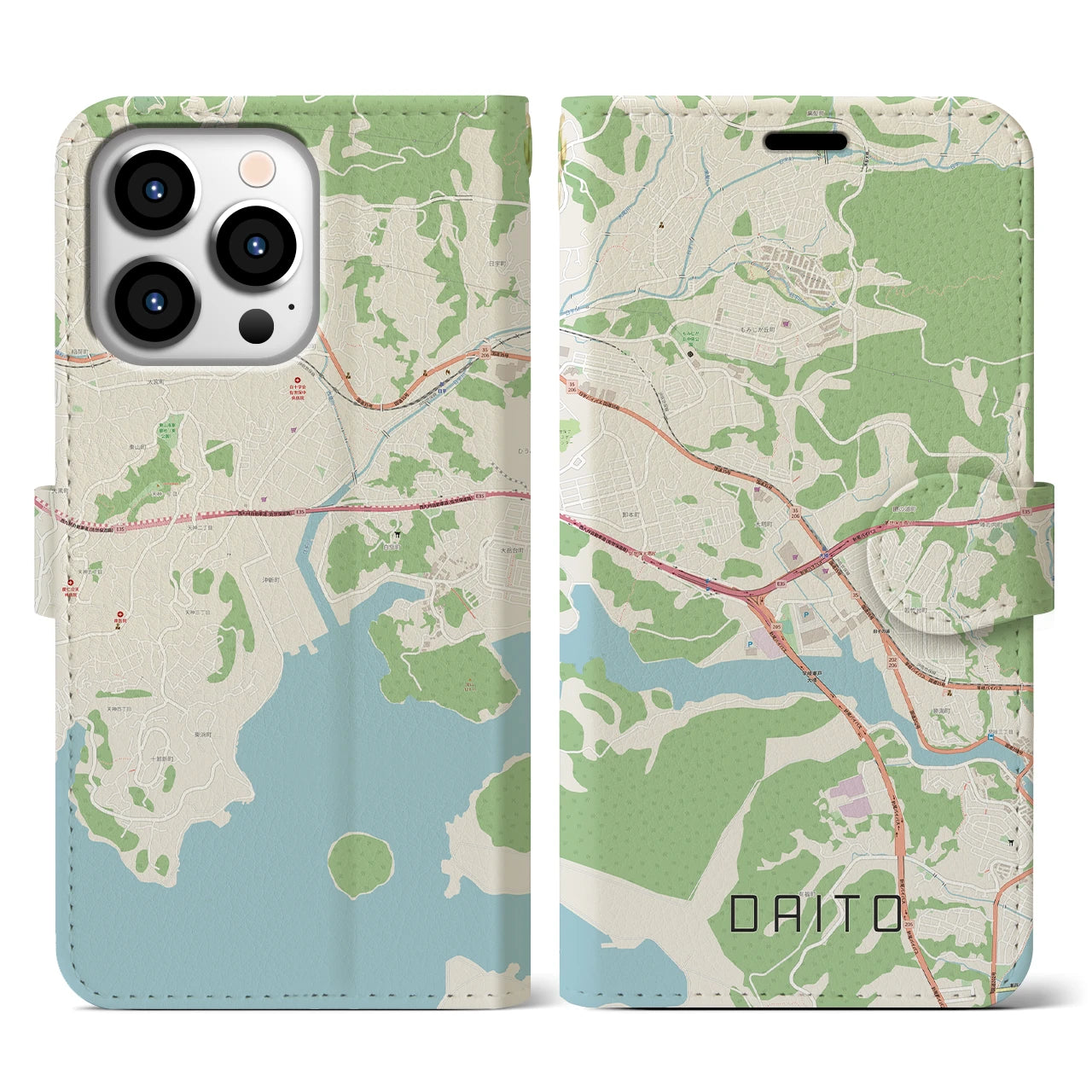 【大塔(長崎県)】地図柄iPhoneケース(手帳タイプ)ナチュラル・iPhone 13 Pro 用