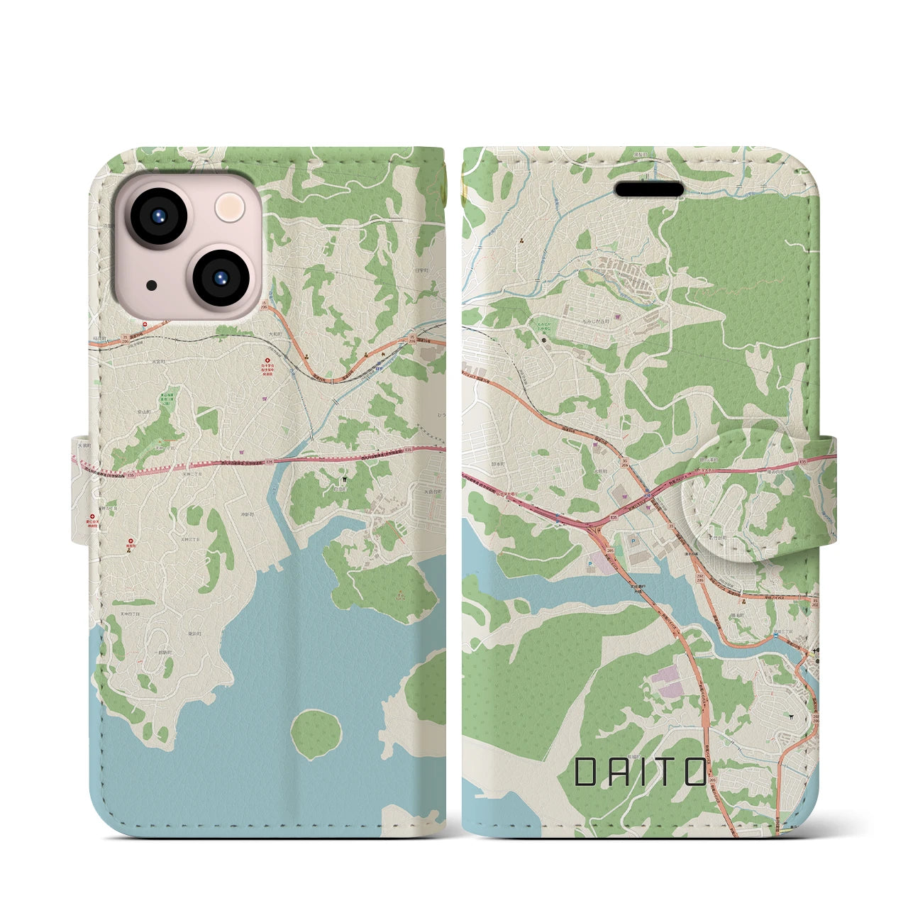 【大塔(長崎県)】地図柄iPhoneケース(手帳タイプ)ナチュラル・iPhone 13 mini 用