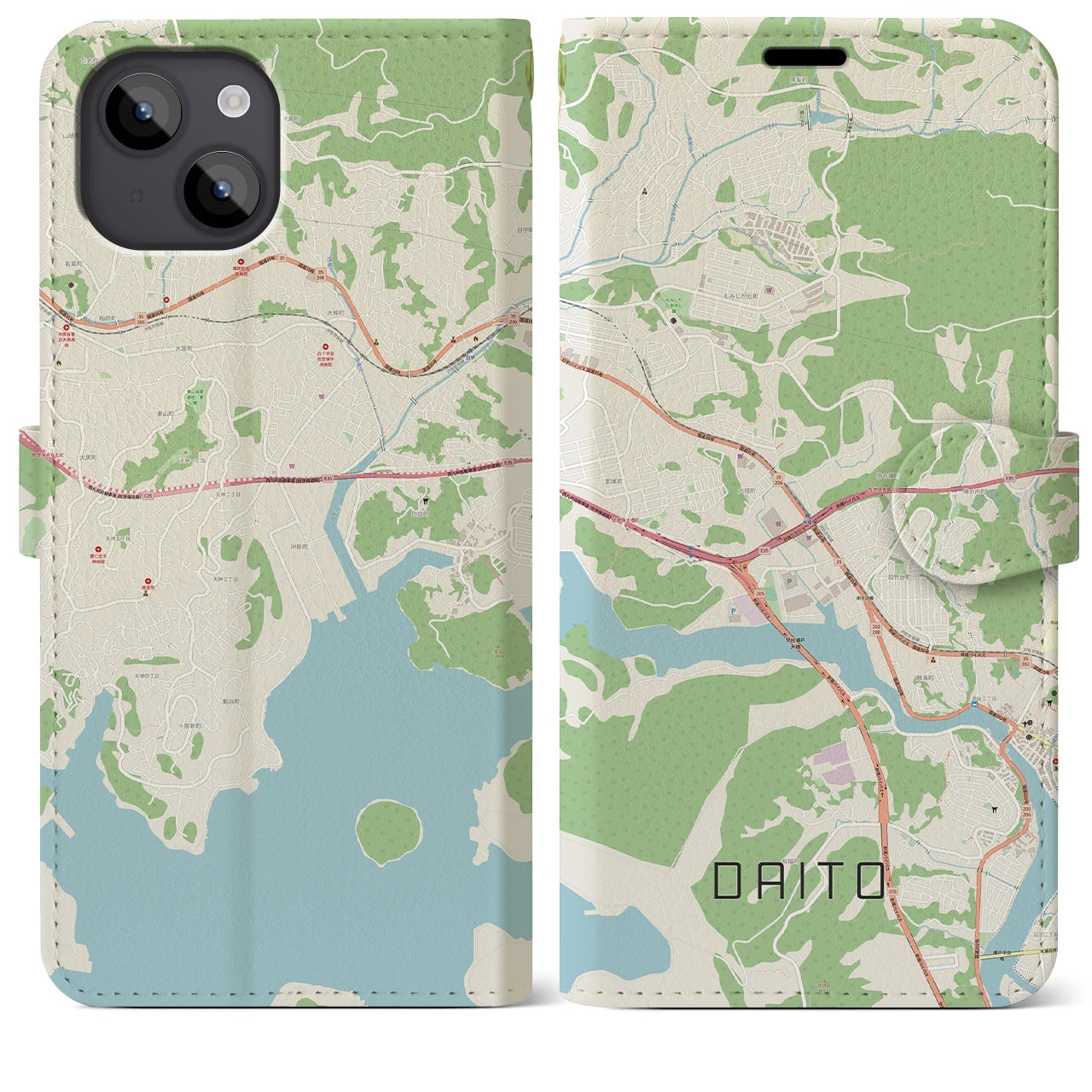【大塔(長崎県)】地図柄iPhoneケース(手帳タイプ)ナチュラル・iPhone 14 Plus 用