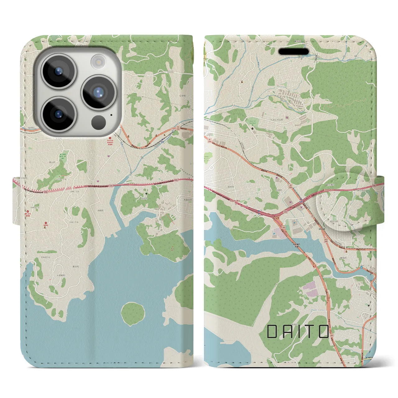 【大塔(長崎県)】地図柄iPhoneケース(手帳タイプ)ナチュラル・iPhone 15 Pro 用