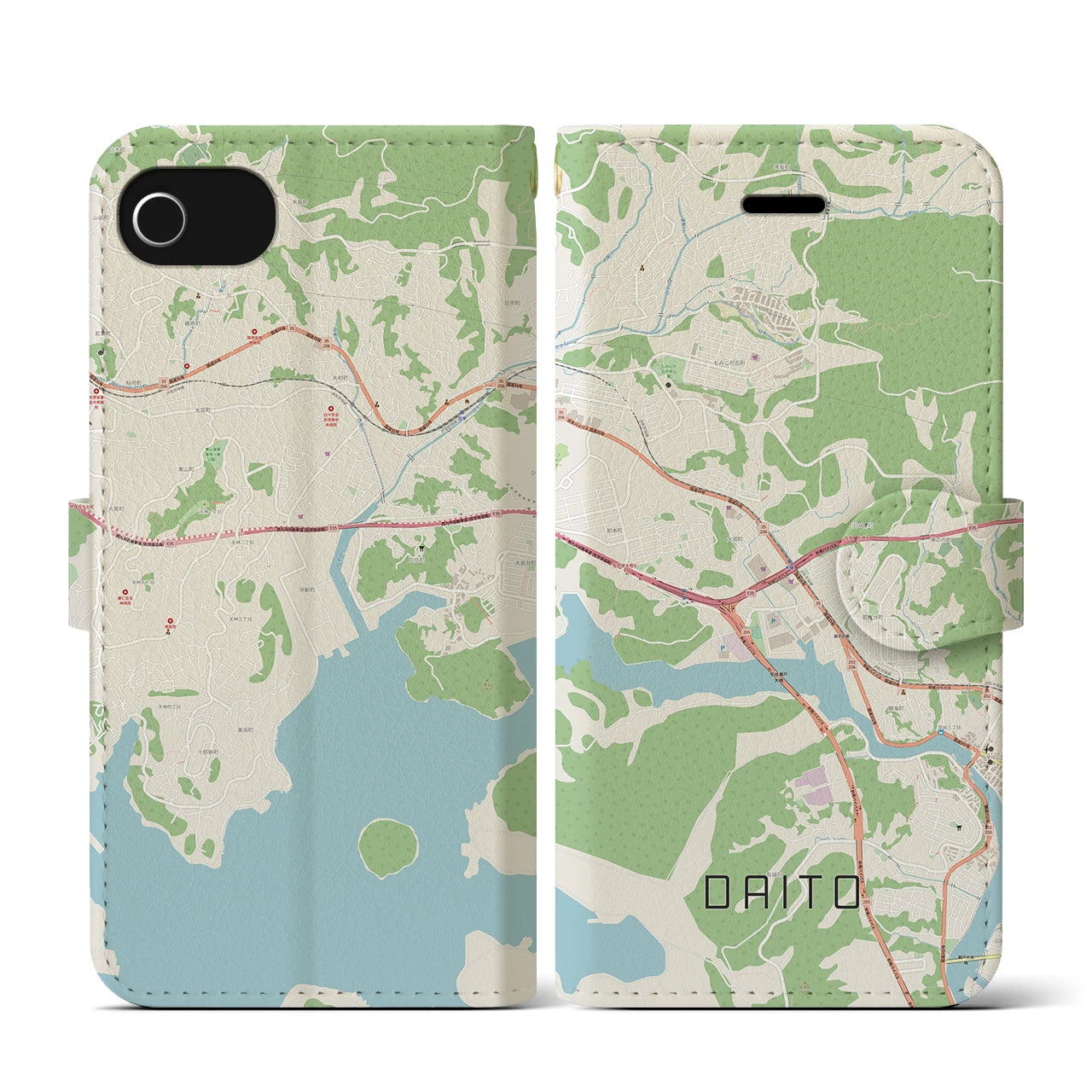 【大塔(長崎県)】地図柄iPhoneケース(手帳タイプ)ナチュラル・iPhone SE(第3 / 第2世代) / 8 / 7 / 6s / 6 用